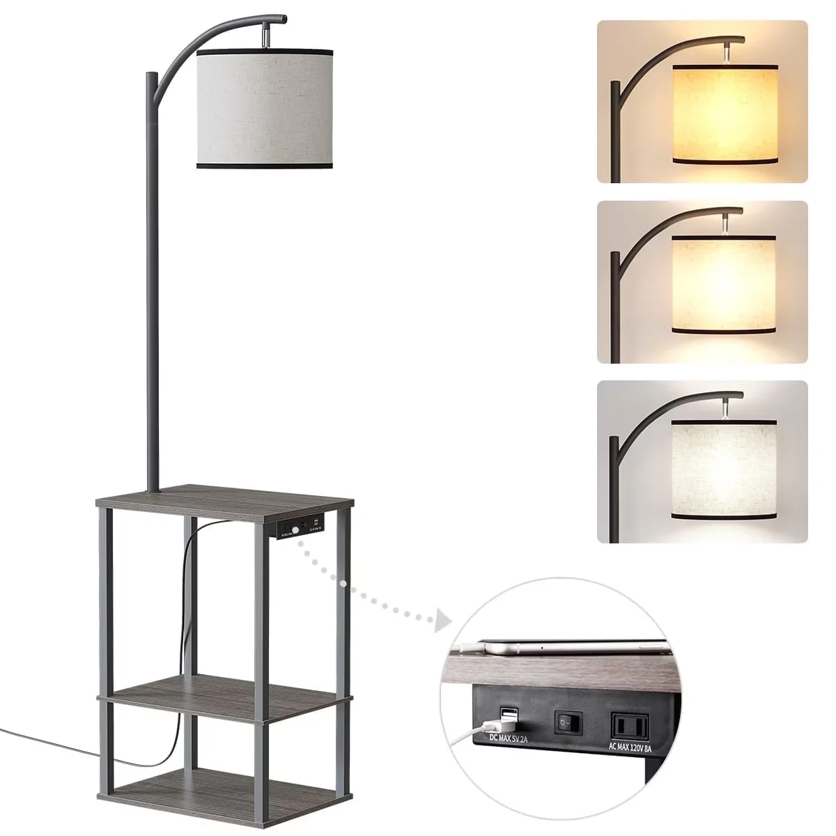 Quality Floor Lamp with LED, Energy Efficient, Adjustable Head - Gray Wood Model DCE22A
