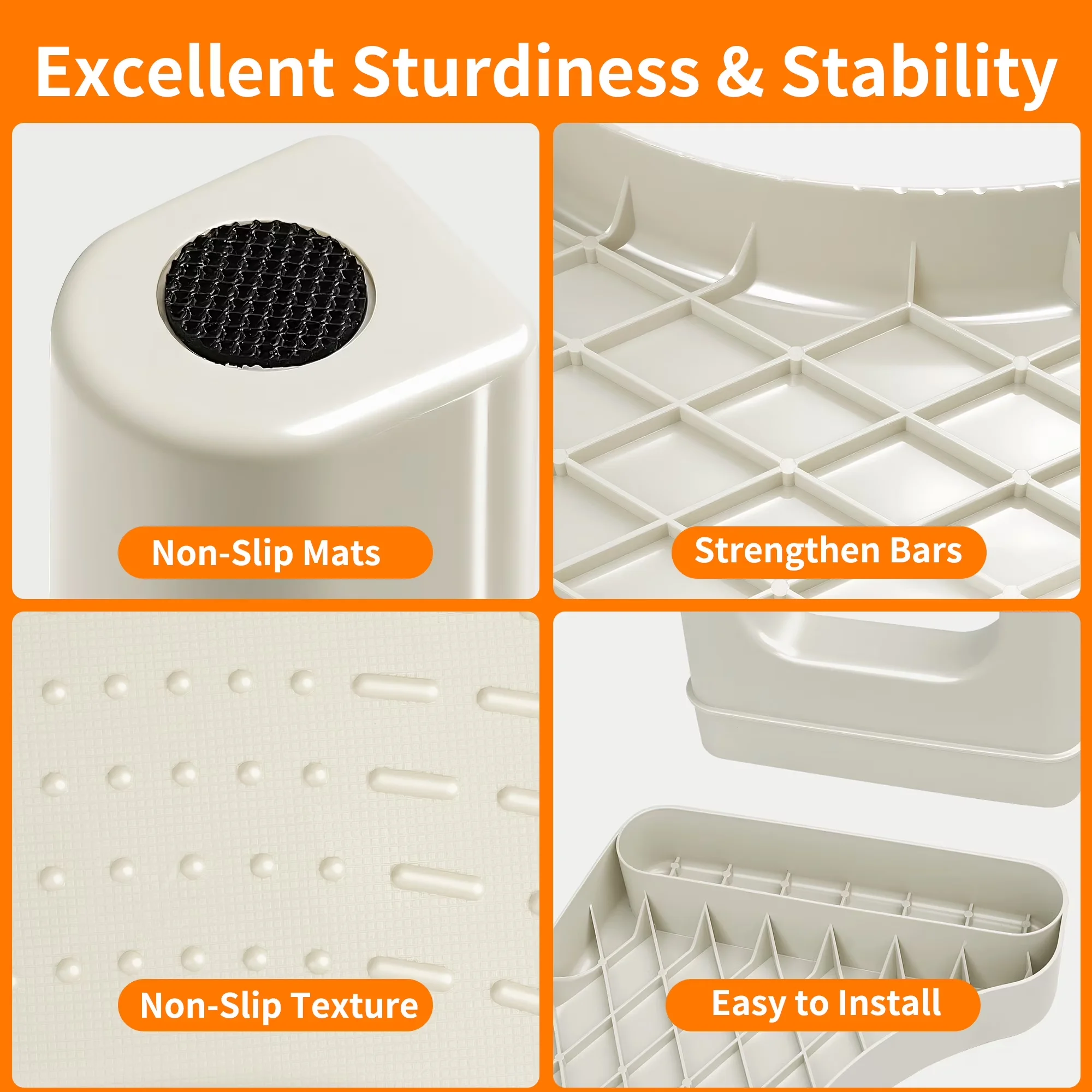 Ladders And Step Stool Durable with Anti-Slip, 6.7" - White Plastic for Bathroom Model 5647C4