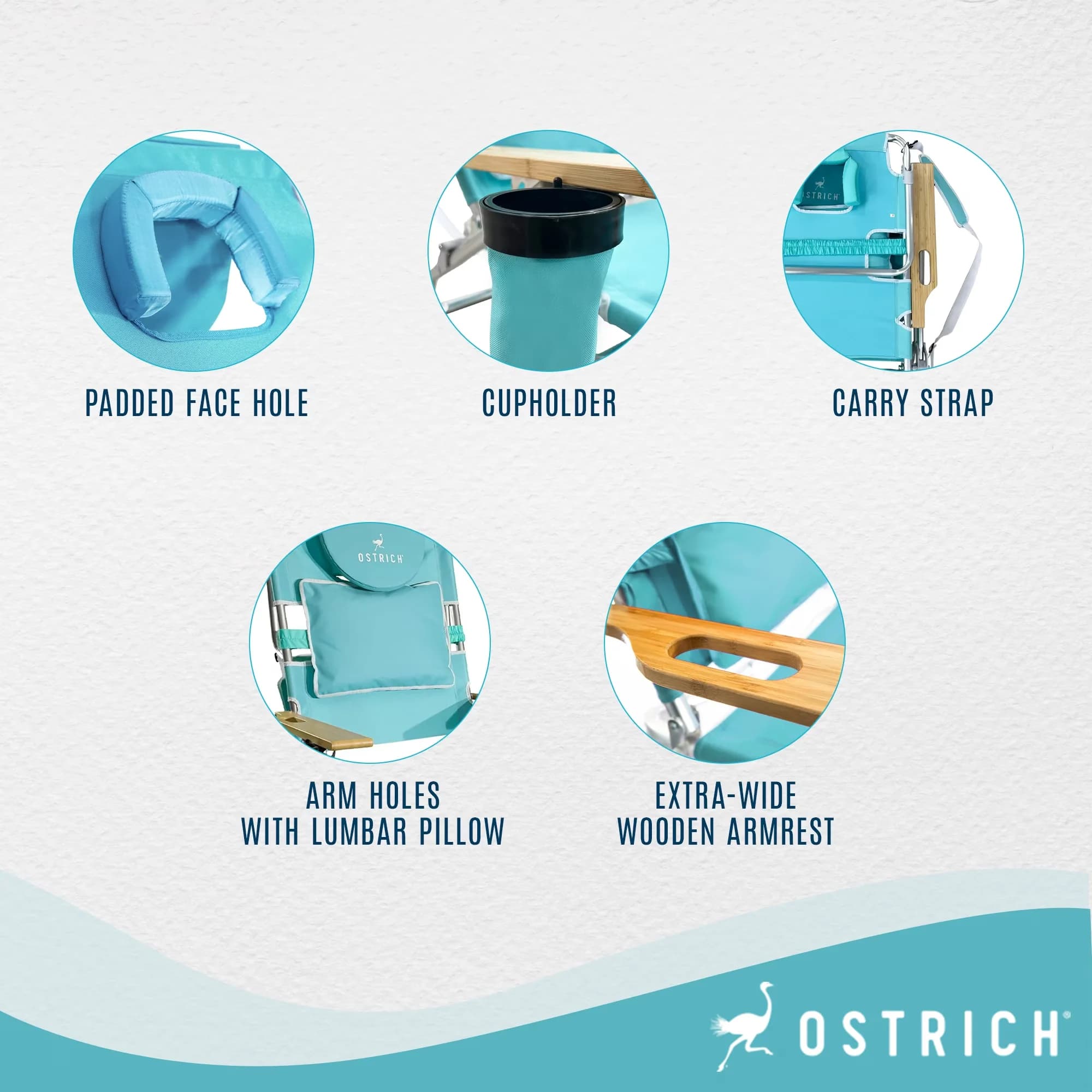 Essential Beach Chair with Folding, Aqua, Footrest - Blue Aluminum 3N1 Model 3593B8