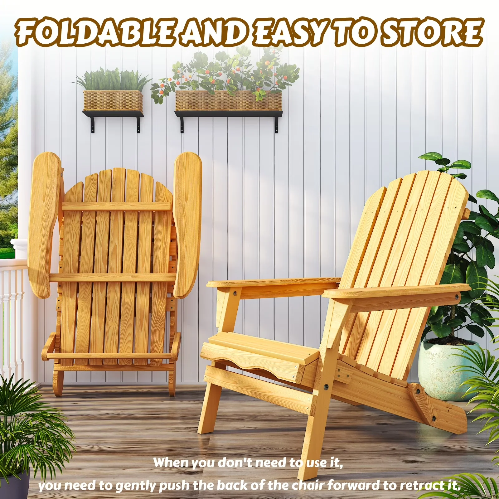 Patio Chair Efficient with Folding, Material: Fir Wood., Weight: 16 lbs / 7.3 kg. - Fir Wood Brown Model 8F0344