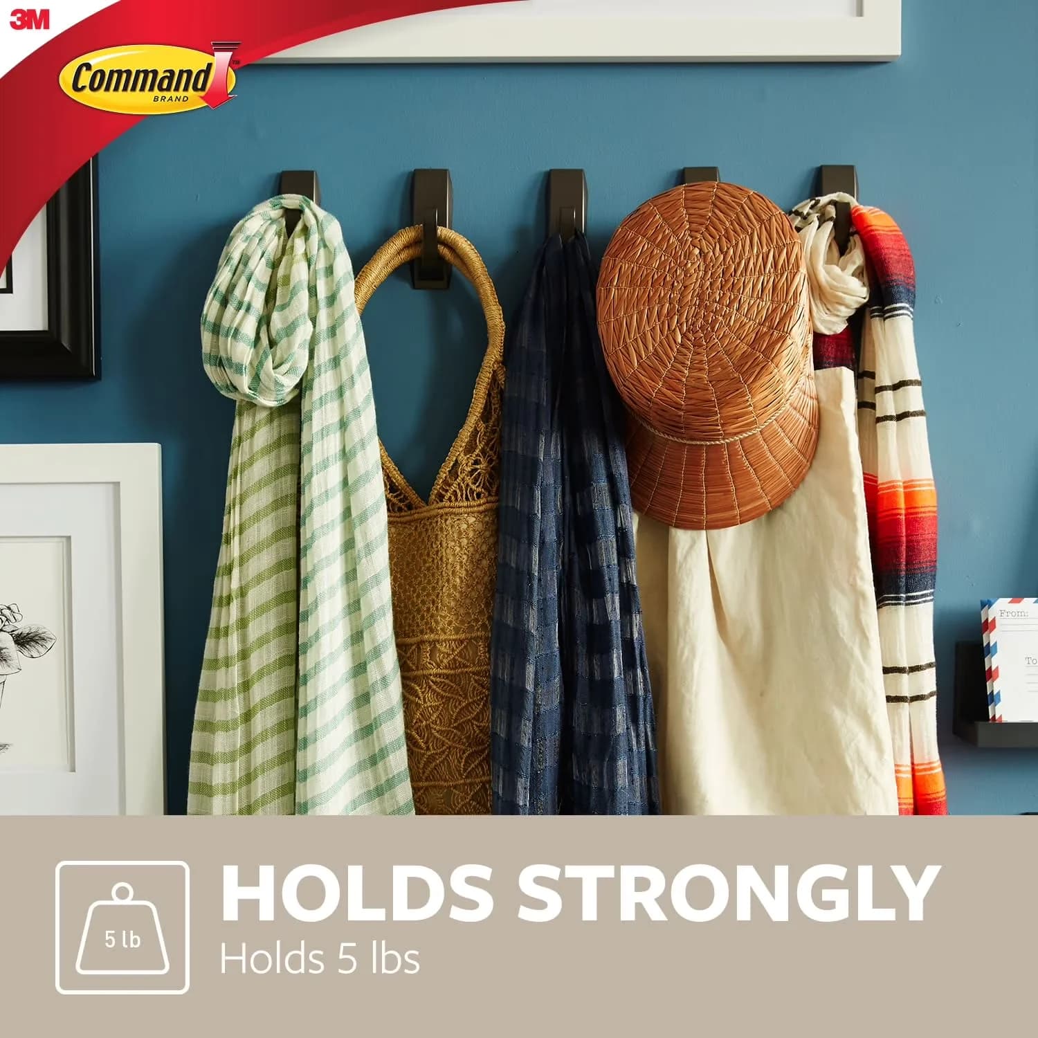 Efficient Damage-Free Hanging with Easy Installation, Wall-Mountable, 1 Wall Hook - Metal Bronze Model C1515C