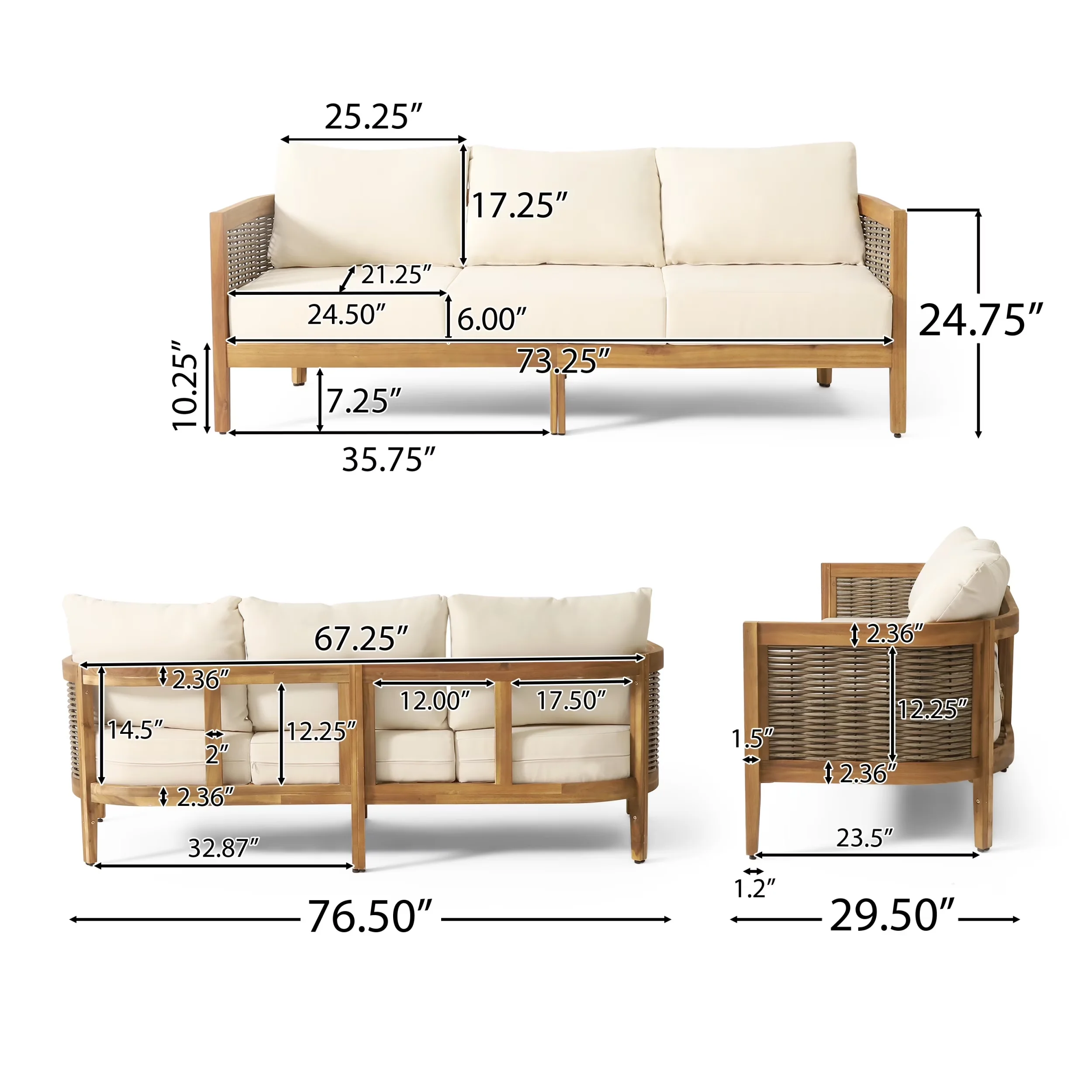 Premium Outdoor Sofas Sectional with Transitional, Water-Resistant - Solid Wood/Wicker/Rattan/Fabric Model BAAD6B