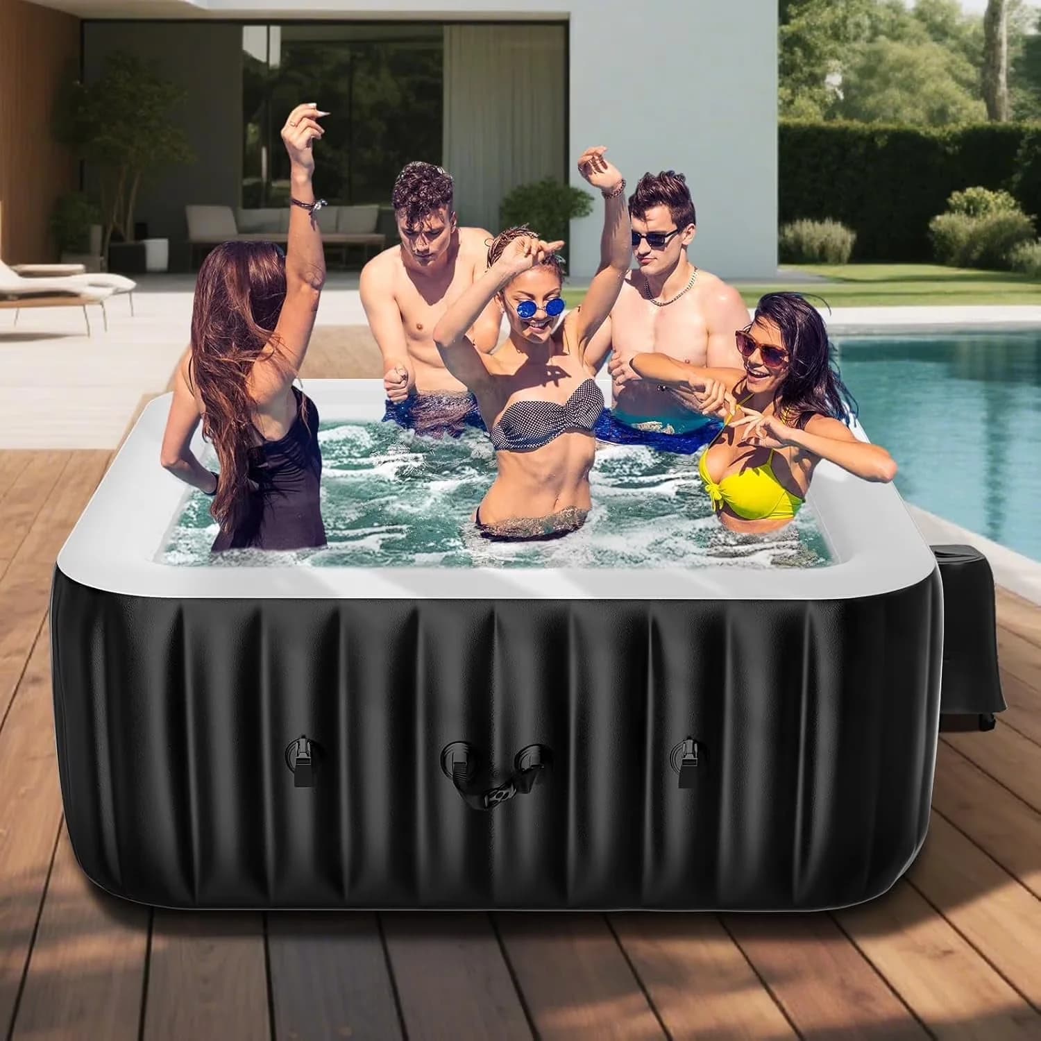 Hot Tub Modern with Inflatable, Leak-Proof PVC Outdoor Spa, 4-6 Person Inflatable - Model 08B16B