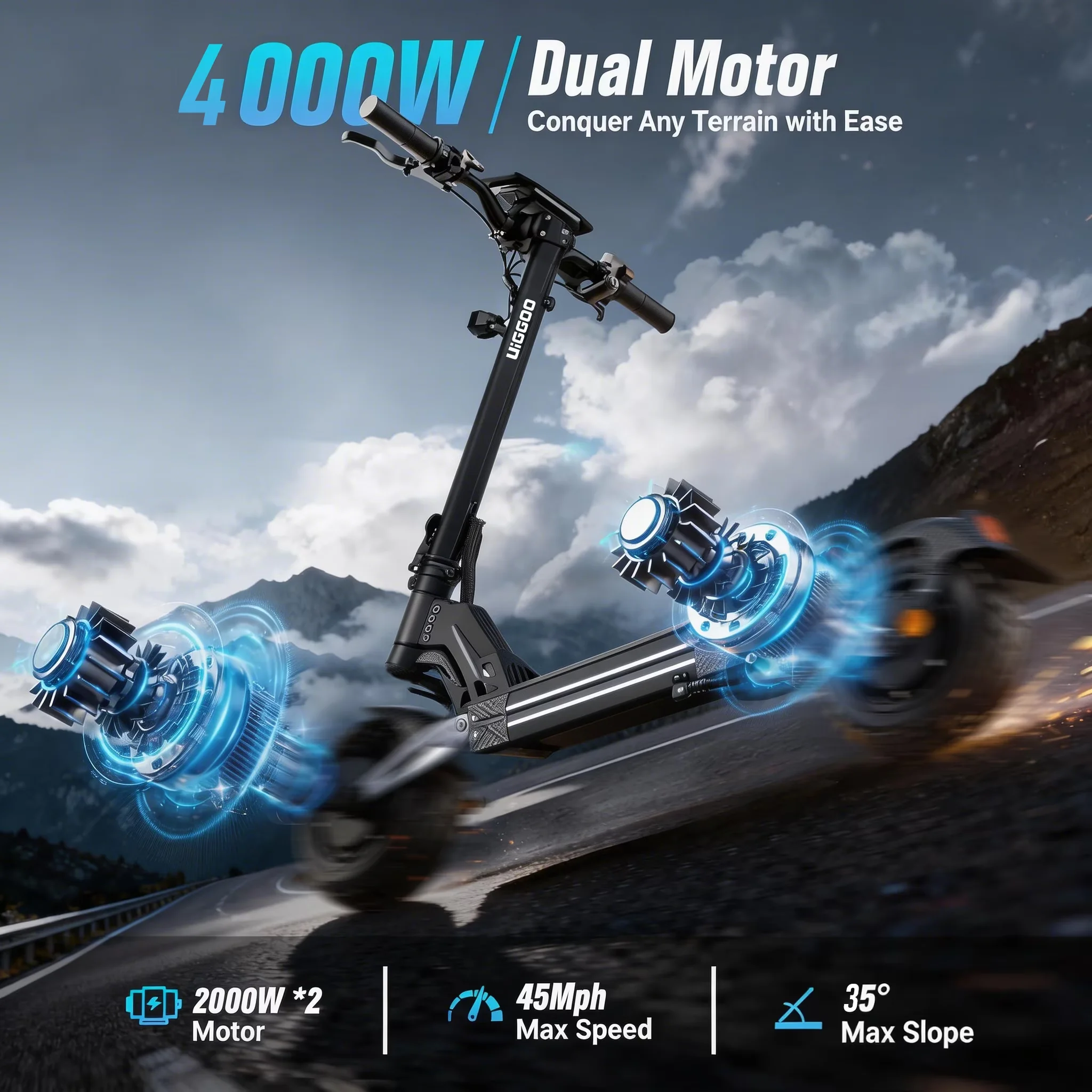 Scooter Classic with 4000W, 60V, K2MAX Dual Motor Electric - Aluminum Alloy + Iron Black Model 1B1F29