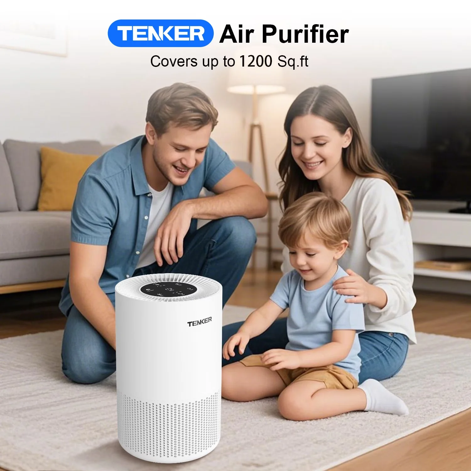 Stylish Air Purifier with Filter Change Indicator, Variable Speed - White for Home Model EF1EF8