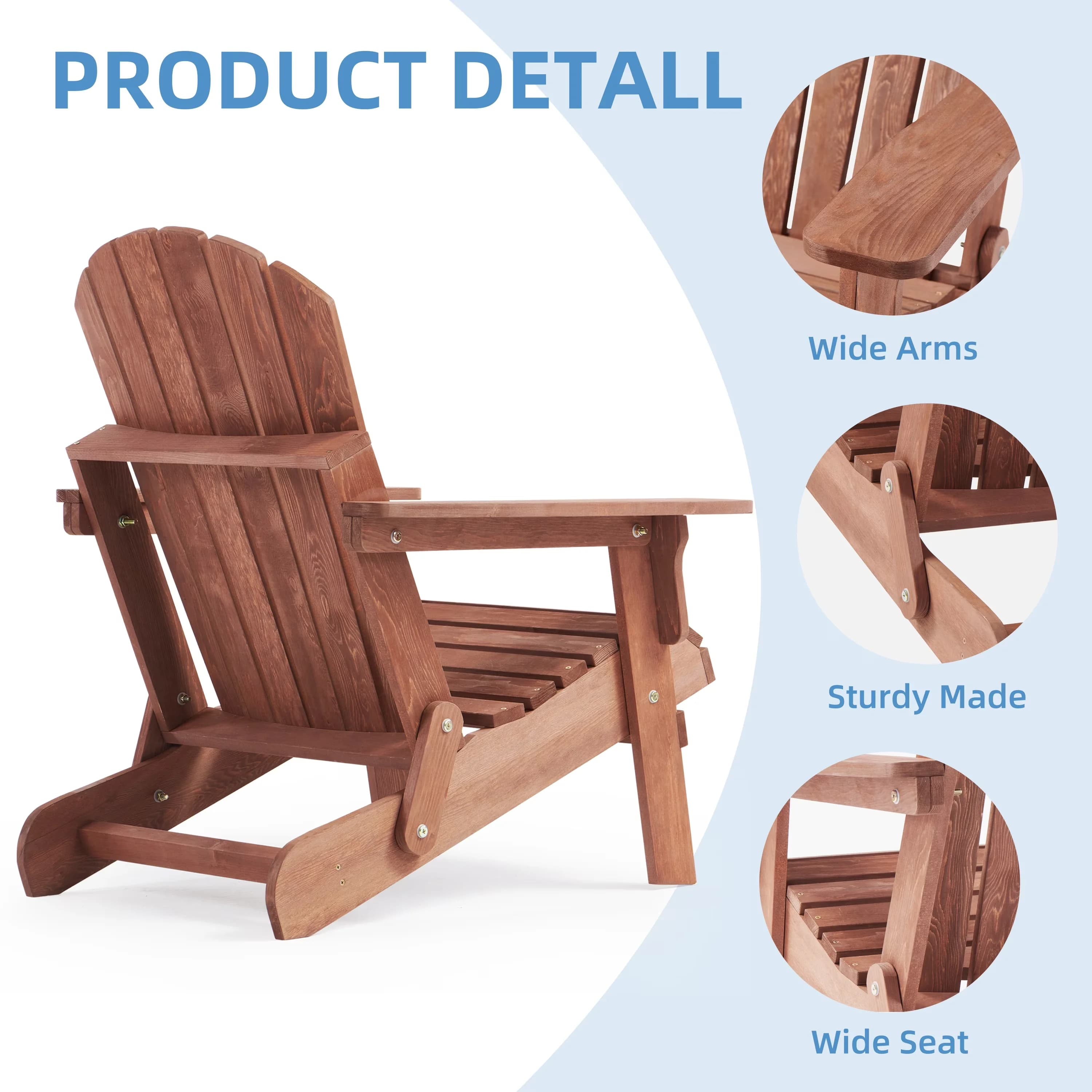 Efficient Patio Chair with Folding, Oversize Folding Adirondack - Brown Wood for Outdoor, Garden Model 75FC99