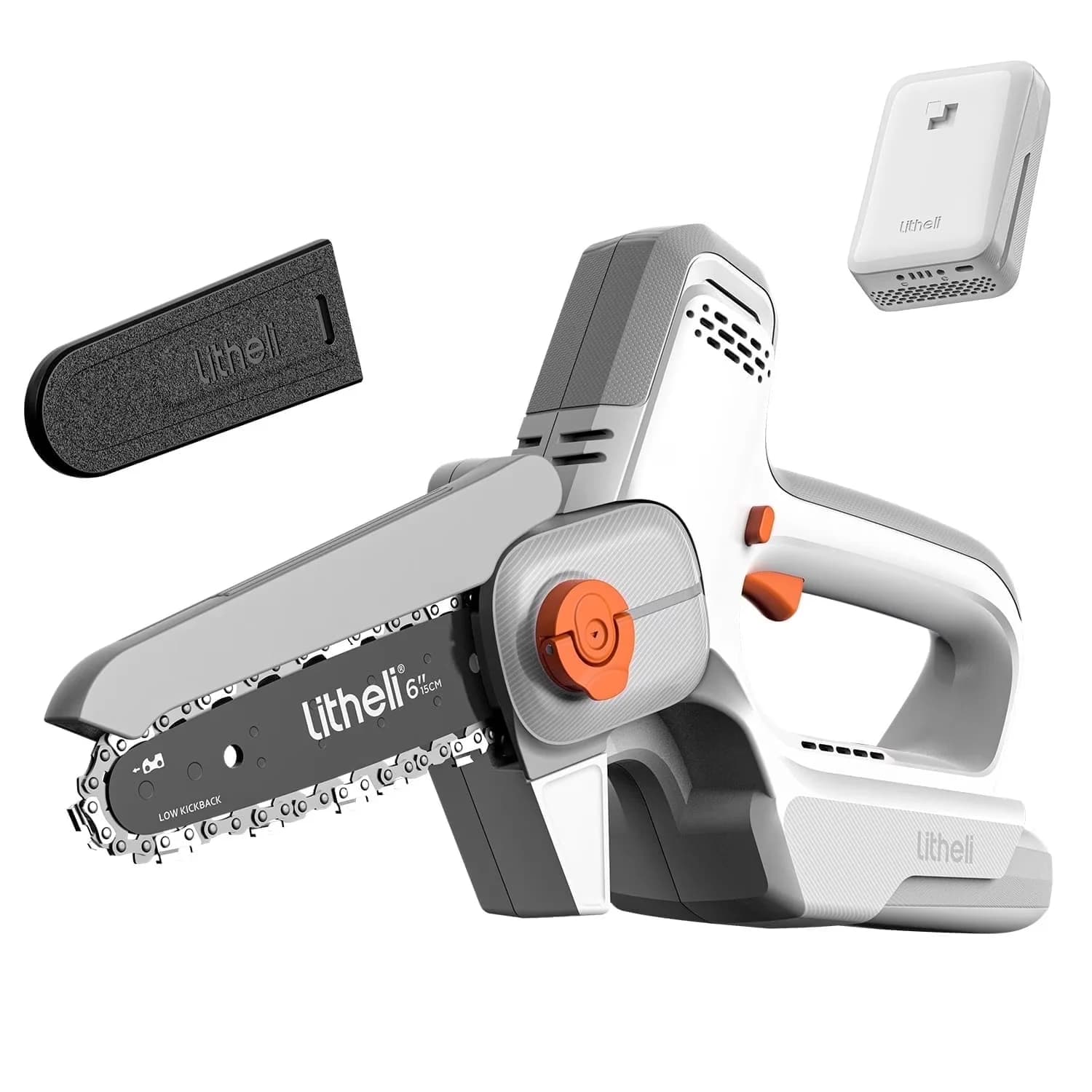 Sleek Chainsaw with Battery, 20V, Automatic Chain Oiler - White for Home, Garden Model D00CF3