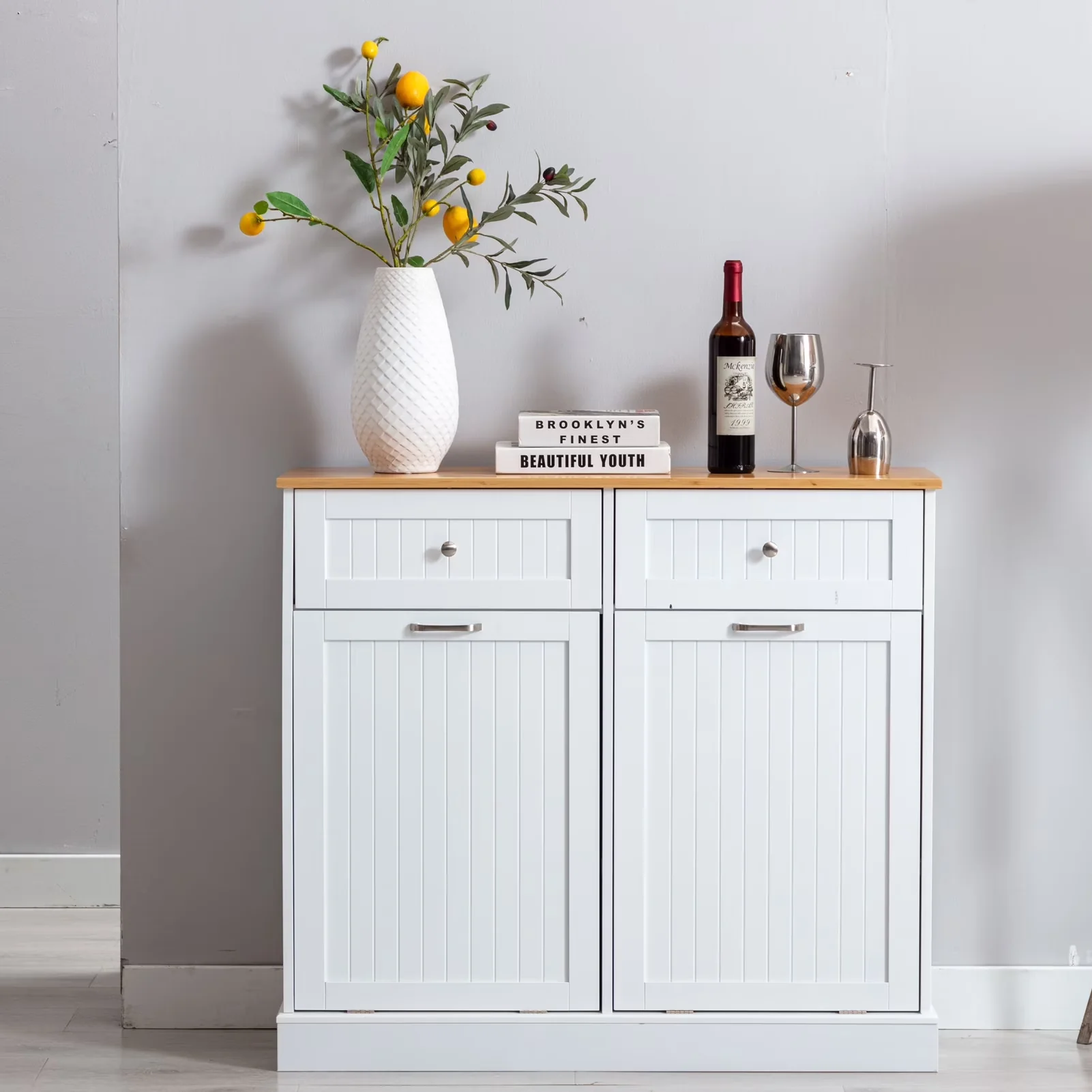Kitchen Renovation Sleek with Farmhouse, Product size: 39.3" L x 13" W x 35.6" H, Type: Tilt Out Trash Cabinet - Engineered Wood,... Model 874311
