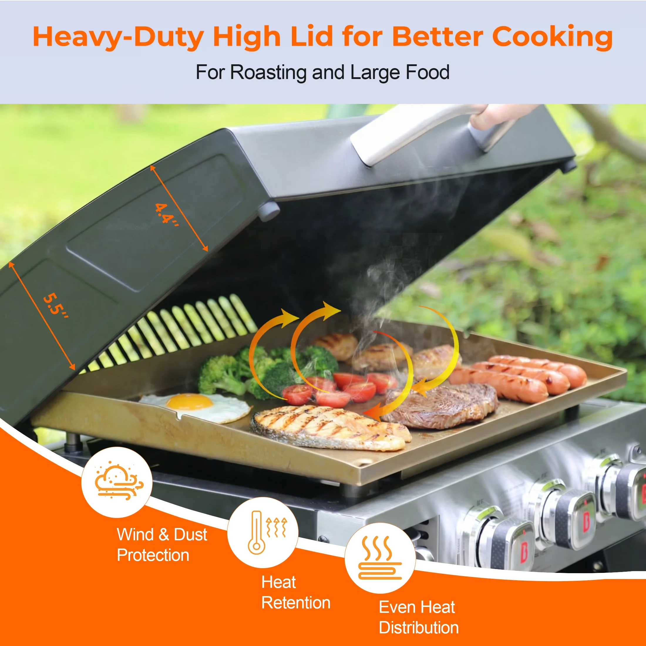Reliable Flat Top Grill with Portable, Storage Rack, Foldable Legs - Steel Black Model 6A0C55