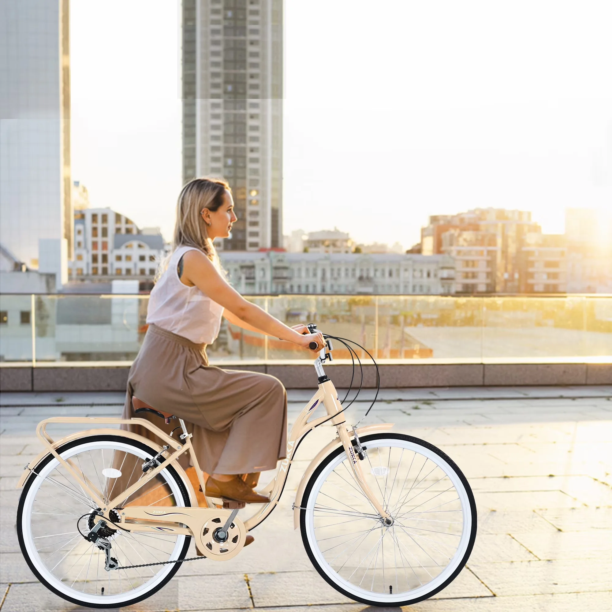 Cruiser Bike Stylish with Adjustable Speed, Lightweight, Adjustable Seat Height - Beige Model DD68A8