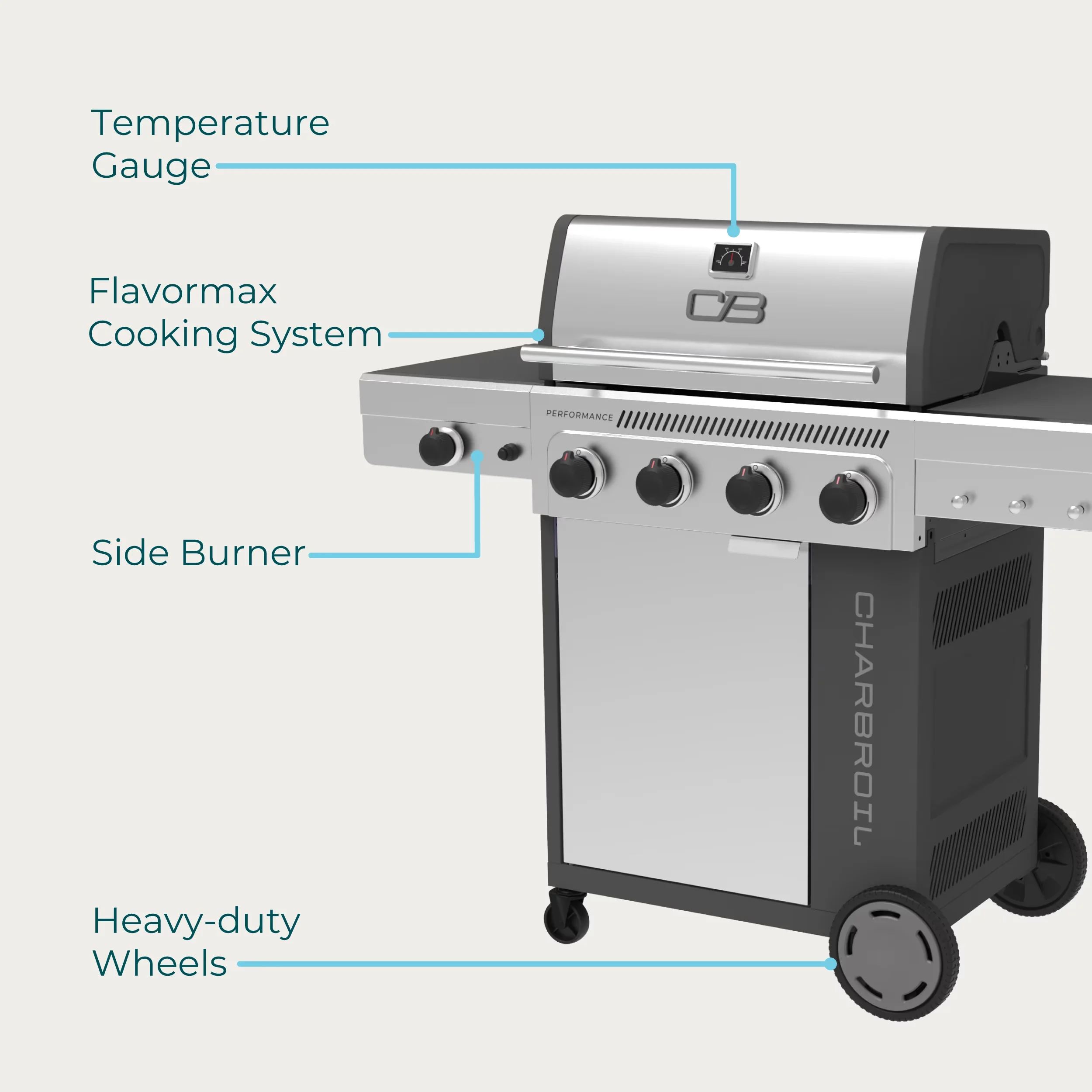 Gas Grill Stylish with Warming Rack, Enclosed Cabinet - Heavy Duty Steel Silver Model 100203