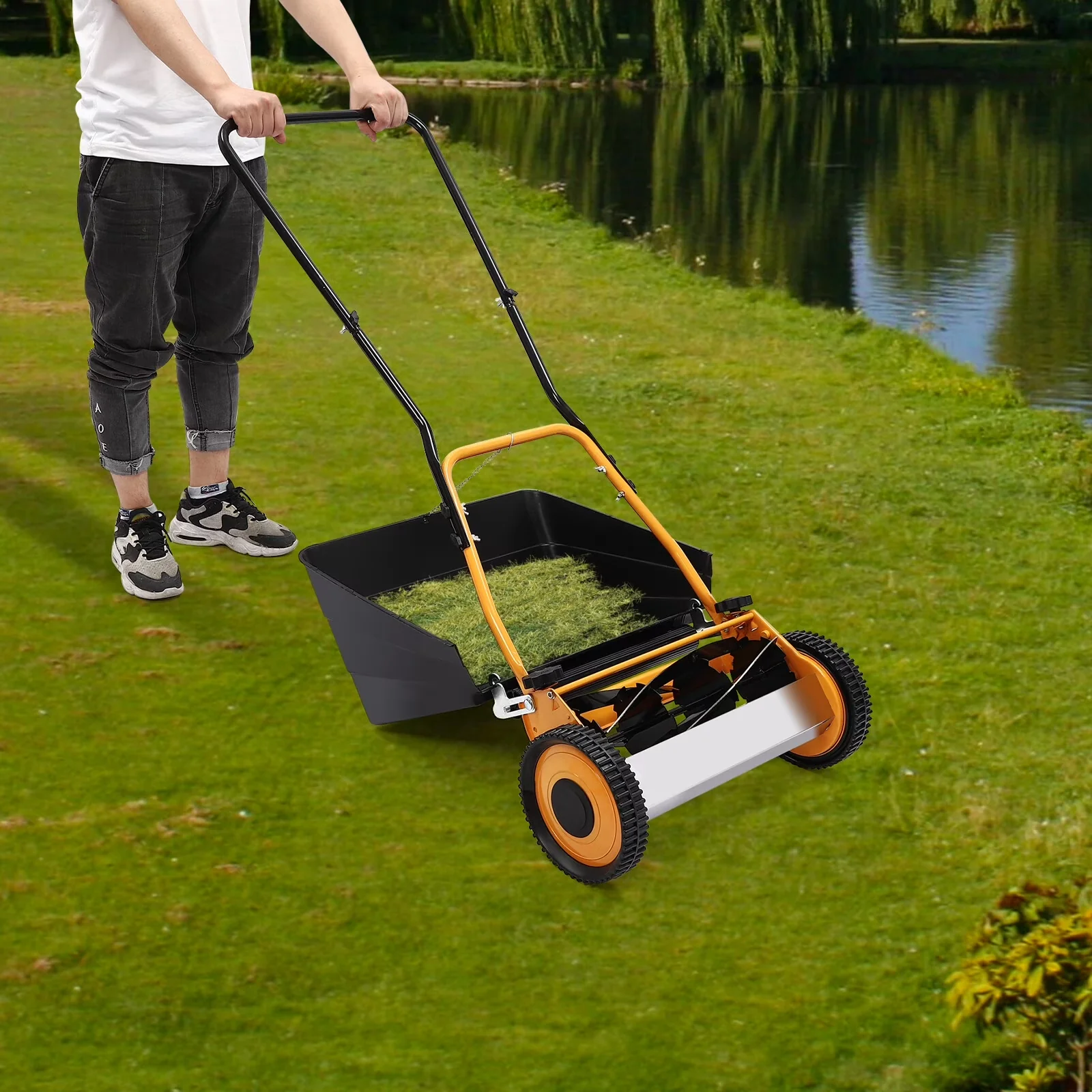 Premium Push Mower with Adjustable Cutting Height - Orange 2-IN-1 - Quality Construction Model 6F0DD9