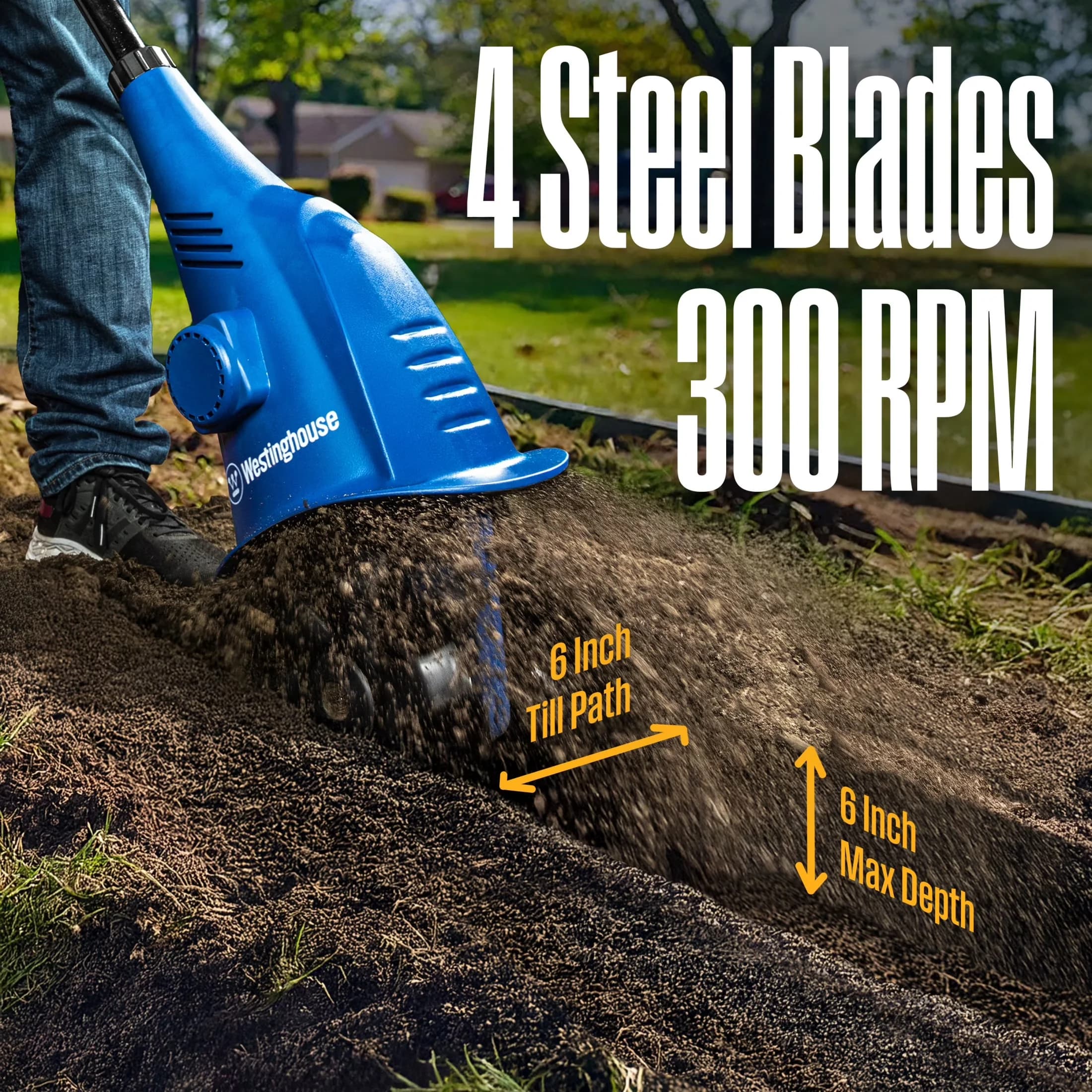 Trillers Cultivator Innovative with 6-Inch, 4 Steel Blades, 2.5 Amp Corded Electric Mini Tiller - Model 6FB375