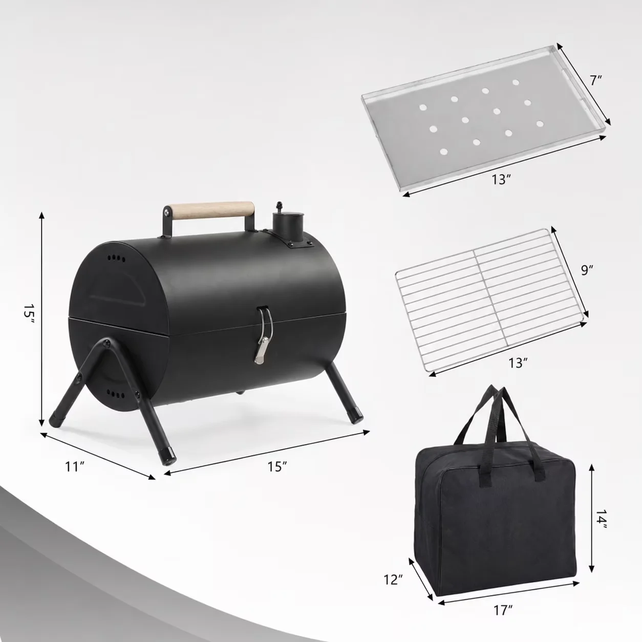 Charcoal Grill Innovative with Adjustable Air Vents, Ash Trays - Iron;Wood Handle;Oxford Cloth Model 552452