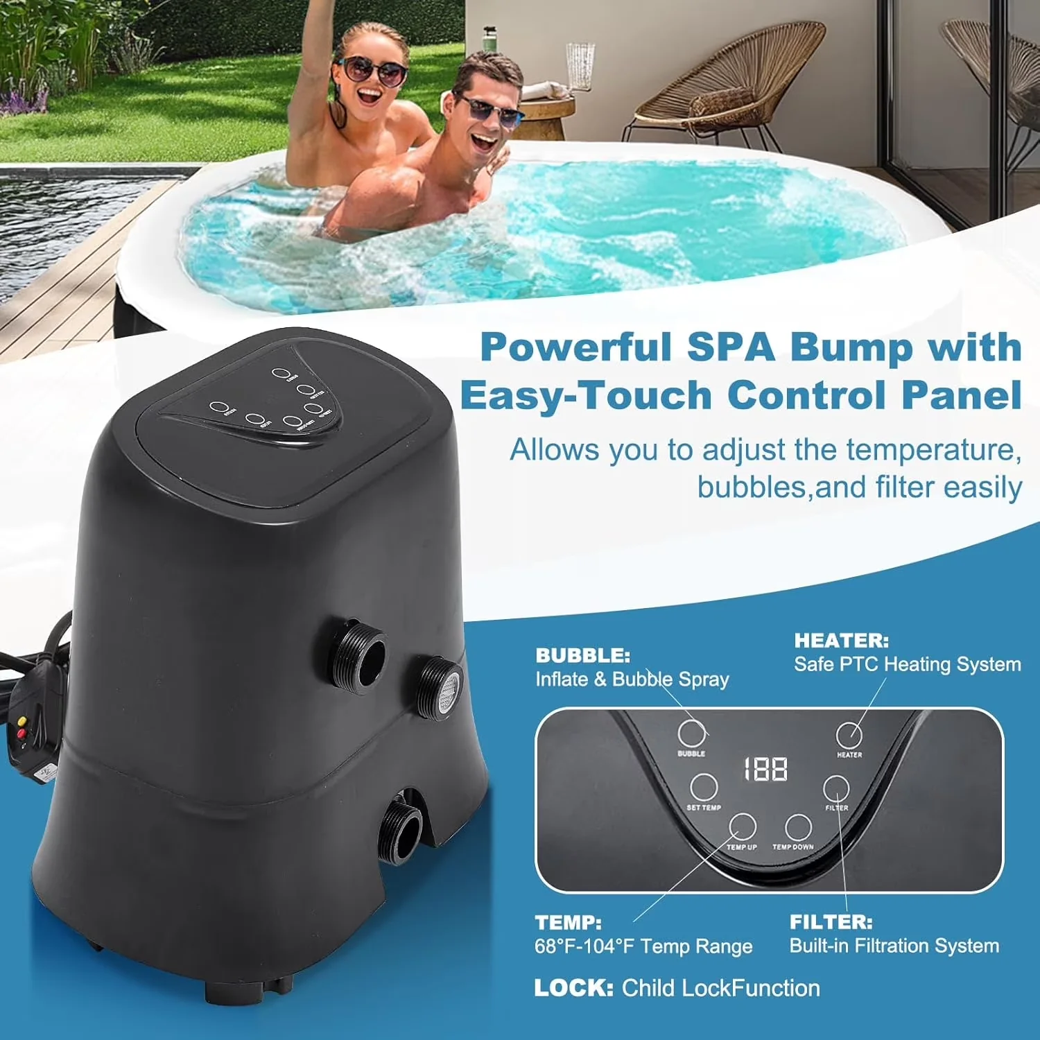 Efficient Hot Tub with Insulated, Inflatable, Inflatable 75"x47"x25" - Black Model 168976