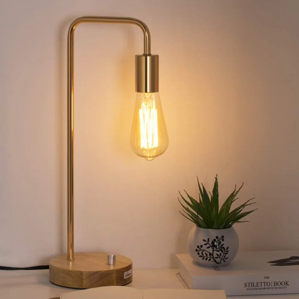 Table Lamp Classic with Halogen, Bedside Lamps, Dimmable - Metal, Wood Gold Model B4AEF3