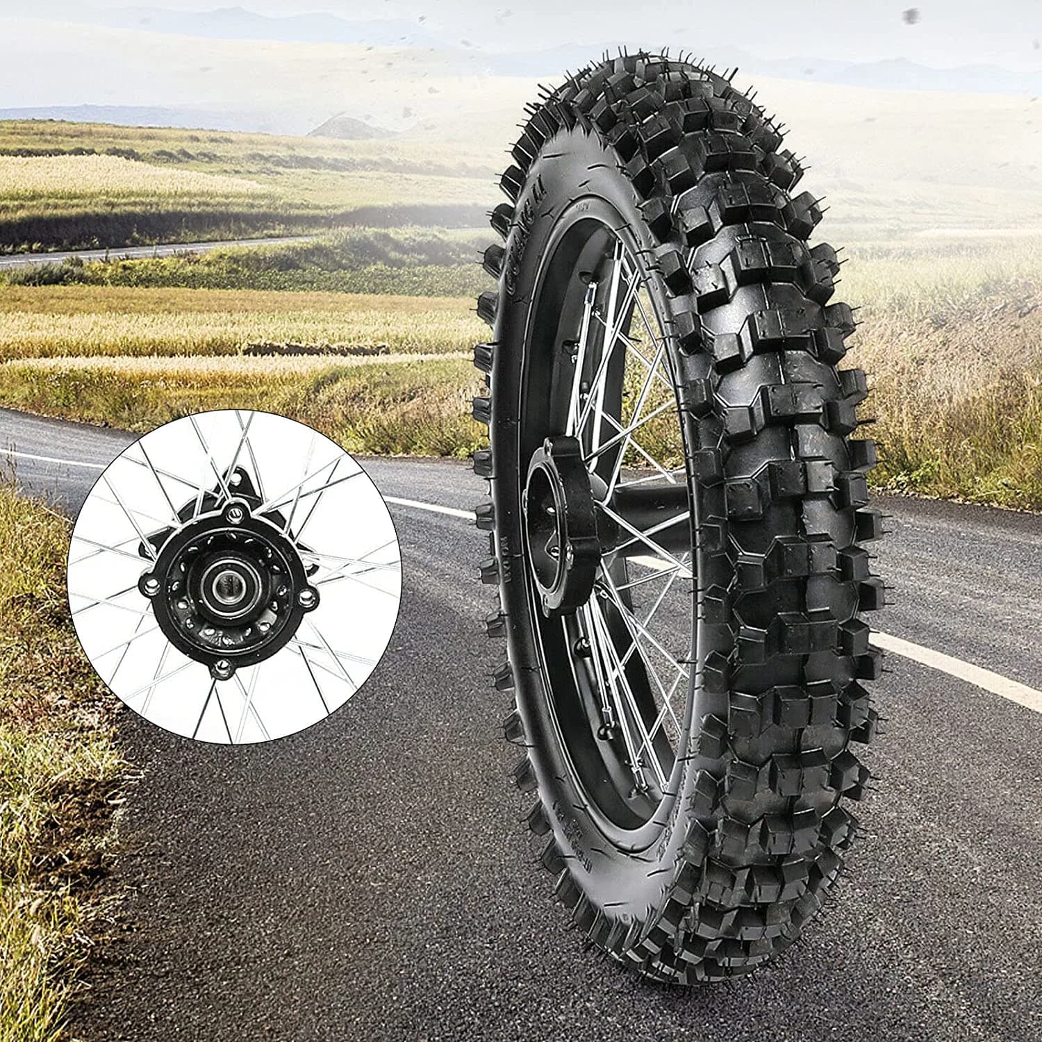 Motorcycle Tire Quality with Replacement, 15mm Bearing Assembl, Type: 14" Rear Wheel Rim Tire Assembly - Black Model DF5070