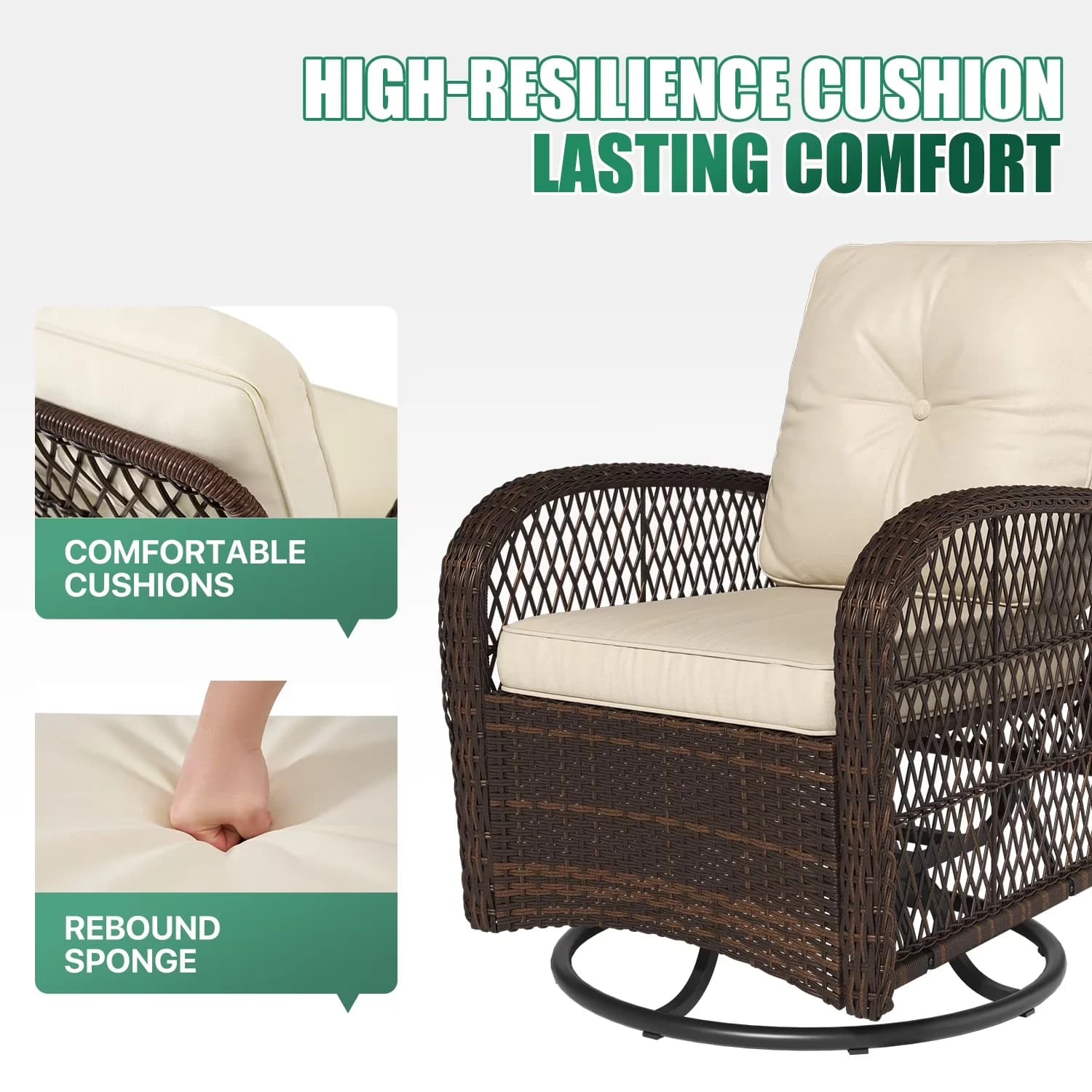 Patio Conversation Set Essential with Weatherproof, Coffee Table and White Cushions - Rattan, Glass, Sponge, Steel, And Polyester White Model 02F8C6