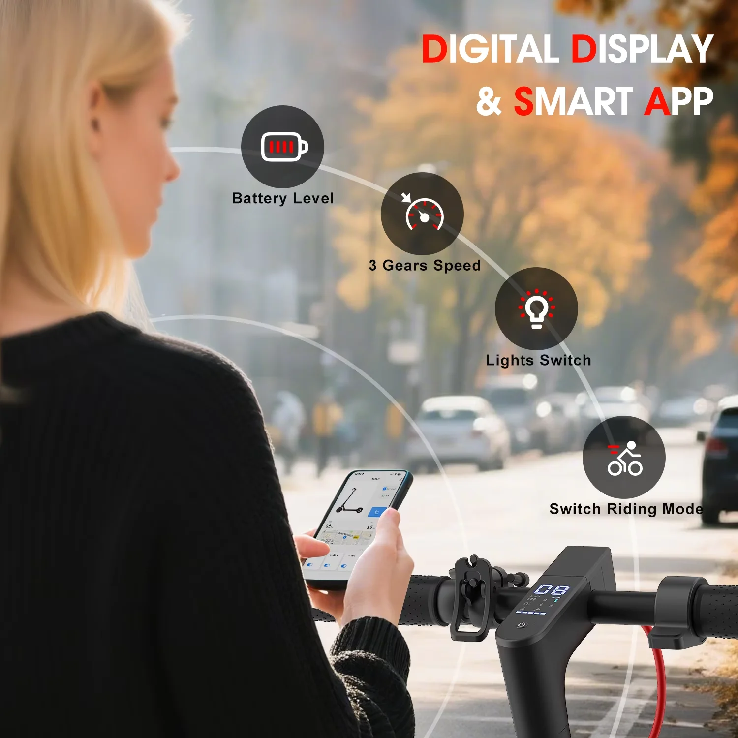 Scooter Versatile with 350W, App Compatibility - Black-Red Aluminum Alloy Model 878872