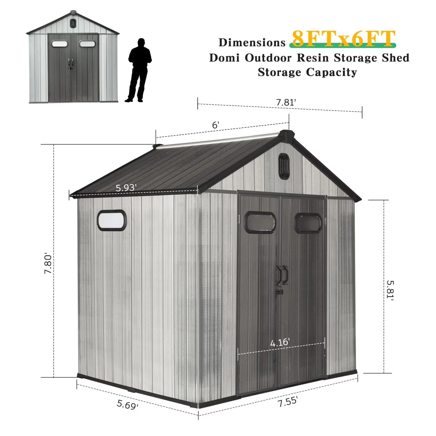Quality Shed with Lockable Door, Waterproof, Uv Resistant - Grey Metal,Resin for Patio Model D0CEAD