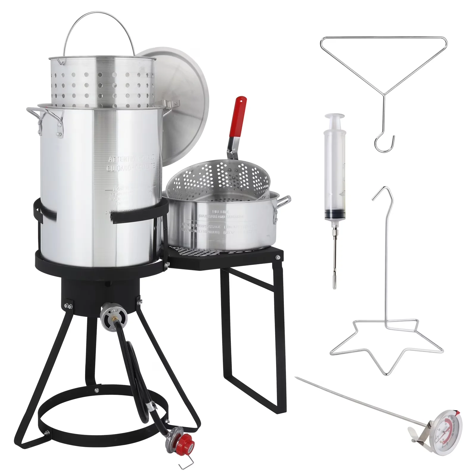 Professional Outdoor Fryer with Side Table - Aluminum Silver - Rustic Charm Model 1B7C01
