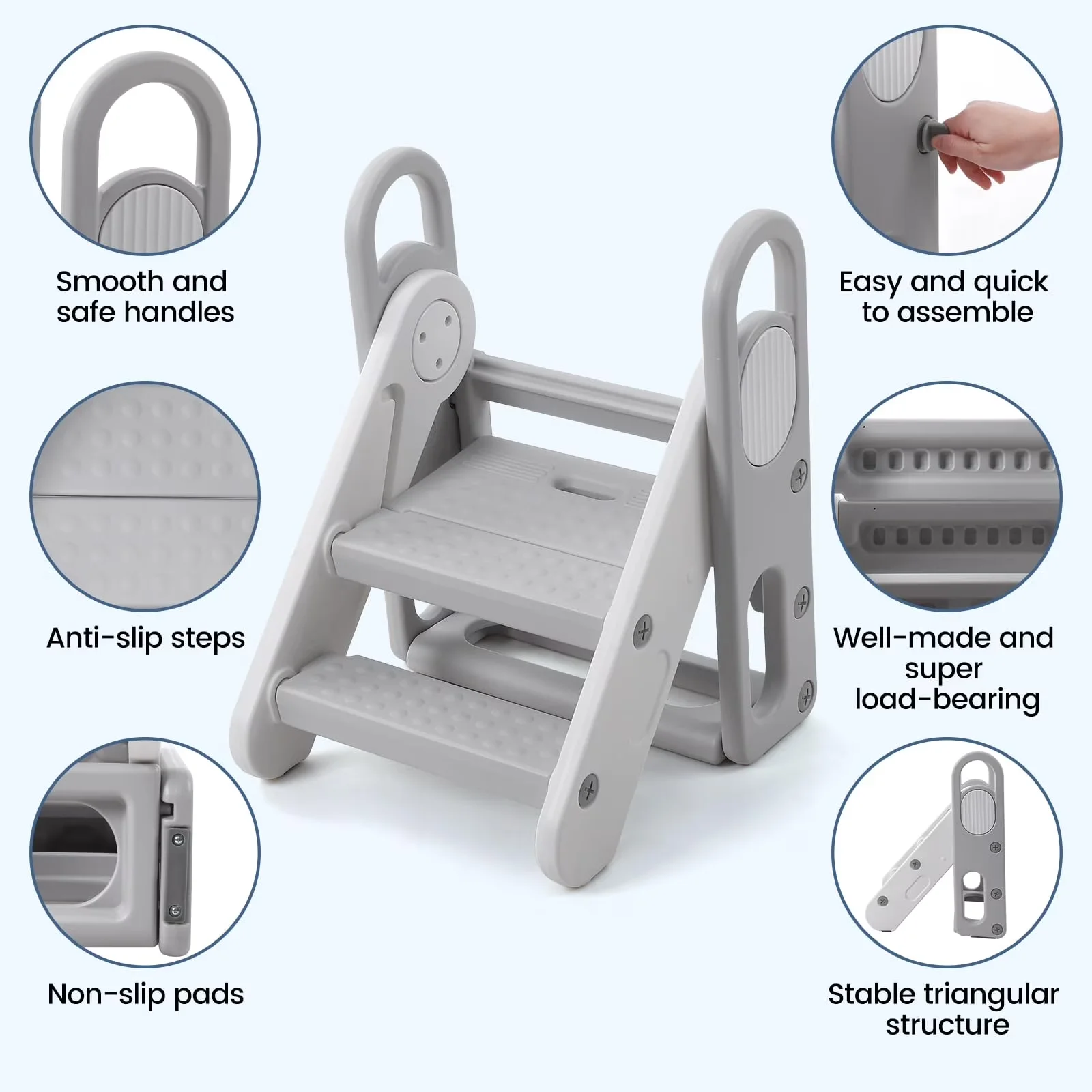 Compact Ladders And Step Stool with Folding, Foldable - Pp Gray for Bathroom, Kitchen Model 49A9FE