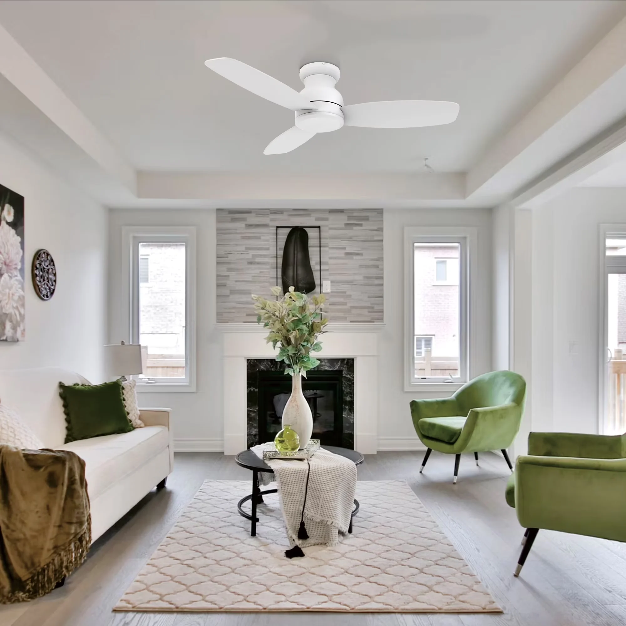 Premium Ceiling Fan with Remote Controlled, Contemporary, Remote No Lights - White Model 53EC0B