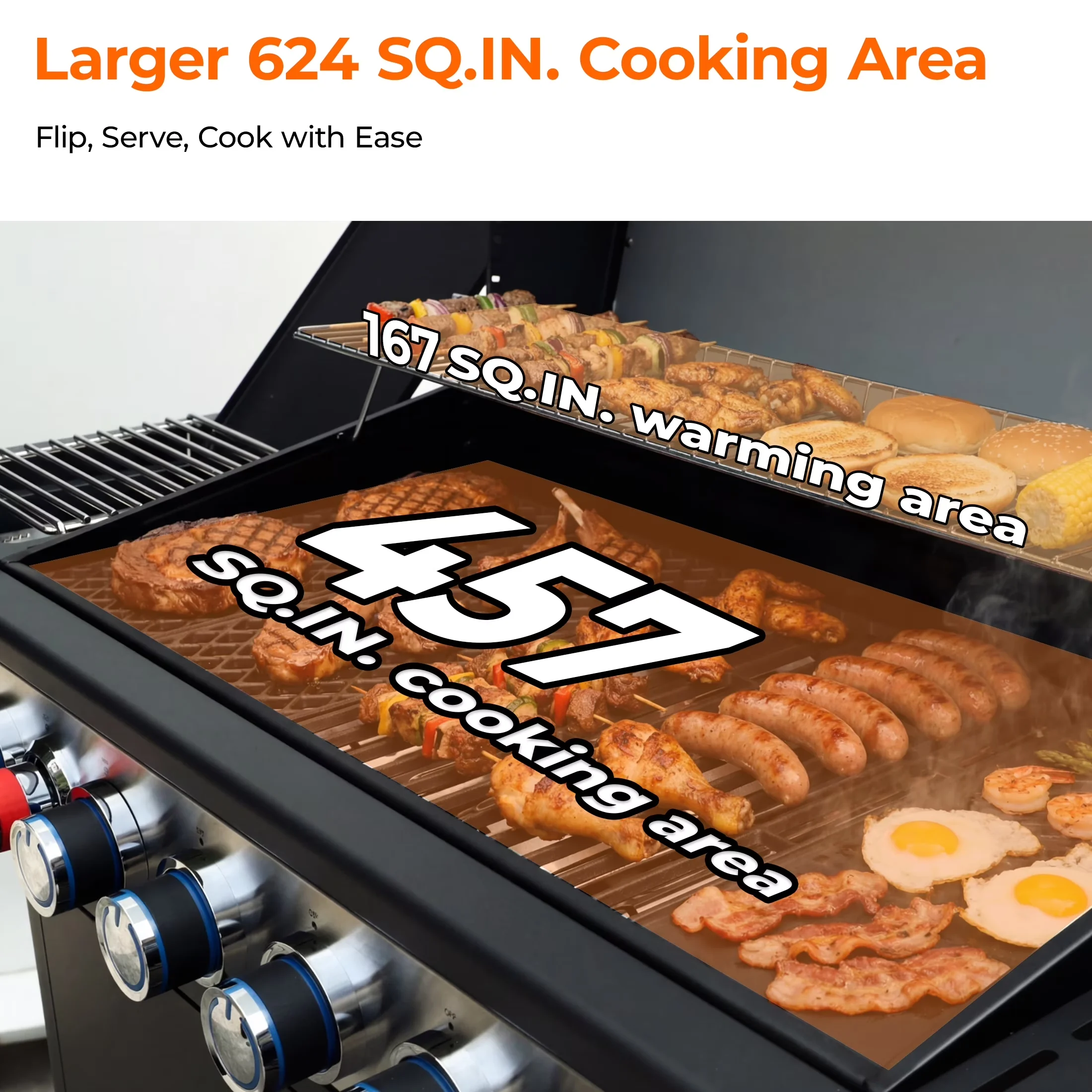 Efficient Flat Top Grill with 43200 BTU, Warming Rack, Tool Holder - Steel for Outdoor Model F661DD