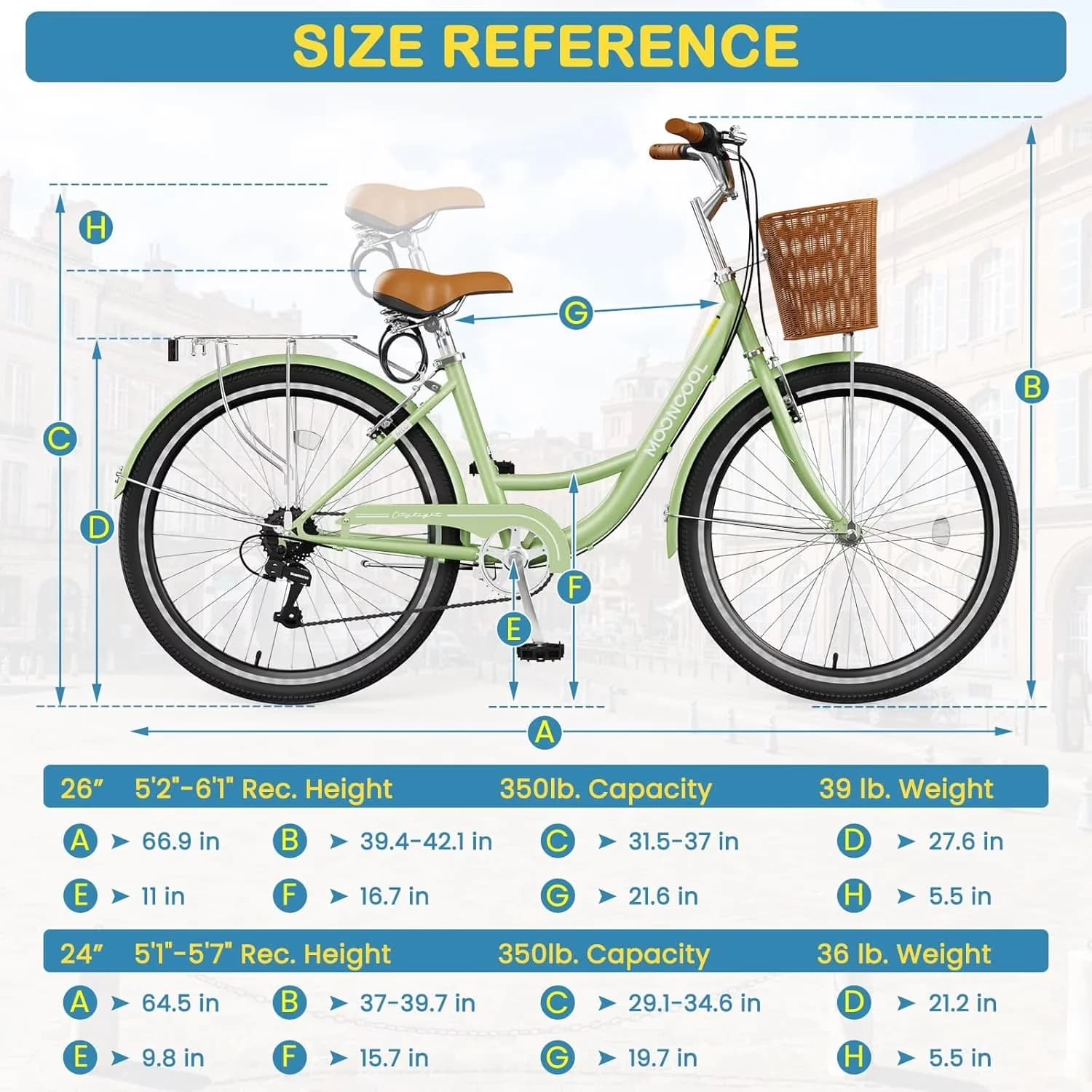 Premium Cruiser Bike with Adjustable Seat Height, Lightweight, Adjustable Speed - Green Model 9B56CE