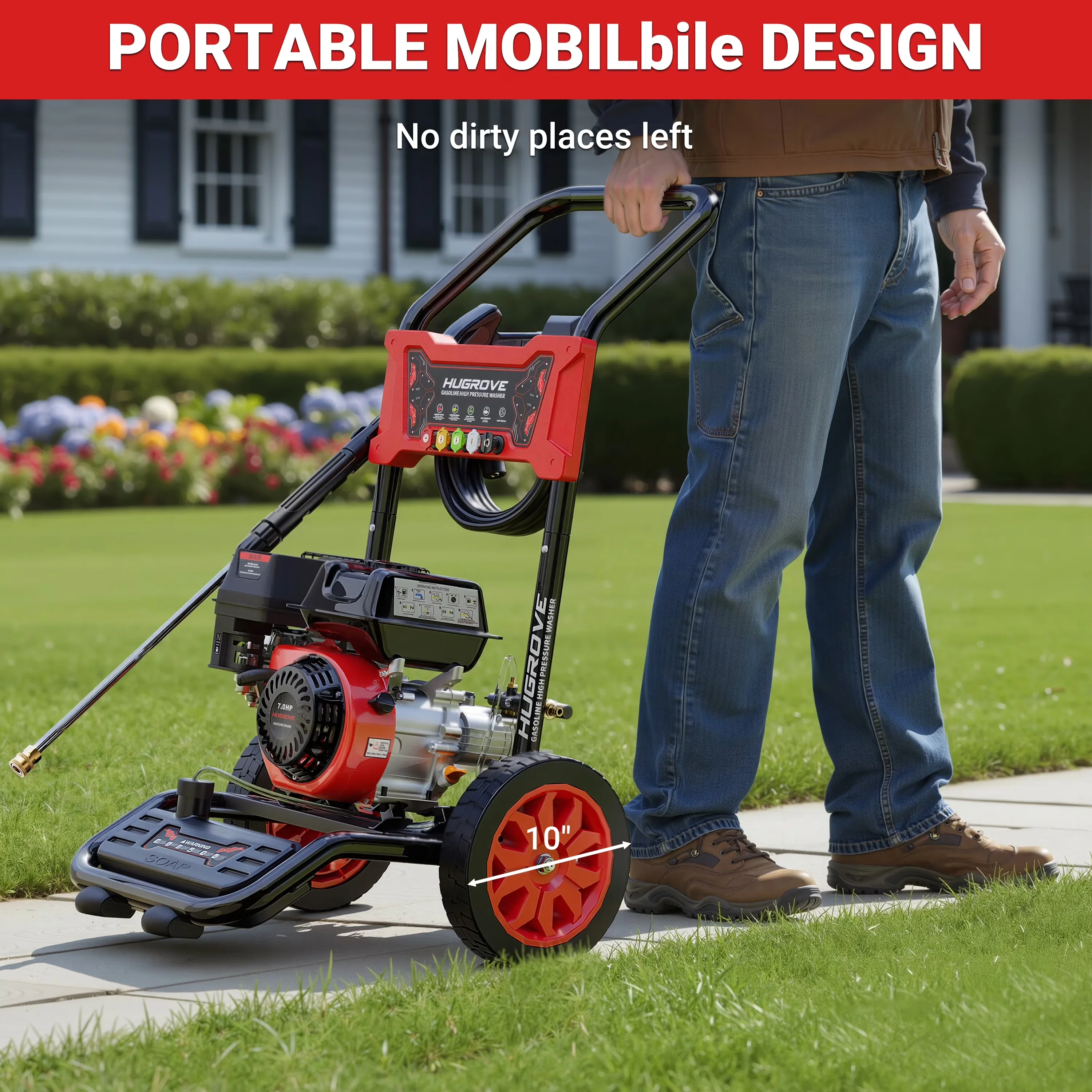 Pressure Washer Efficient with Quick Connect Tips, 7HP Aluminum Pump, Flow Rate: 10LPM / 2.6GPM - Model 995A6D