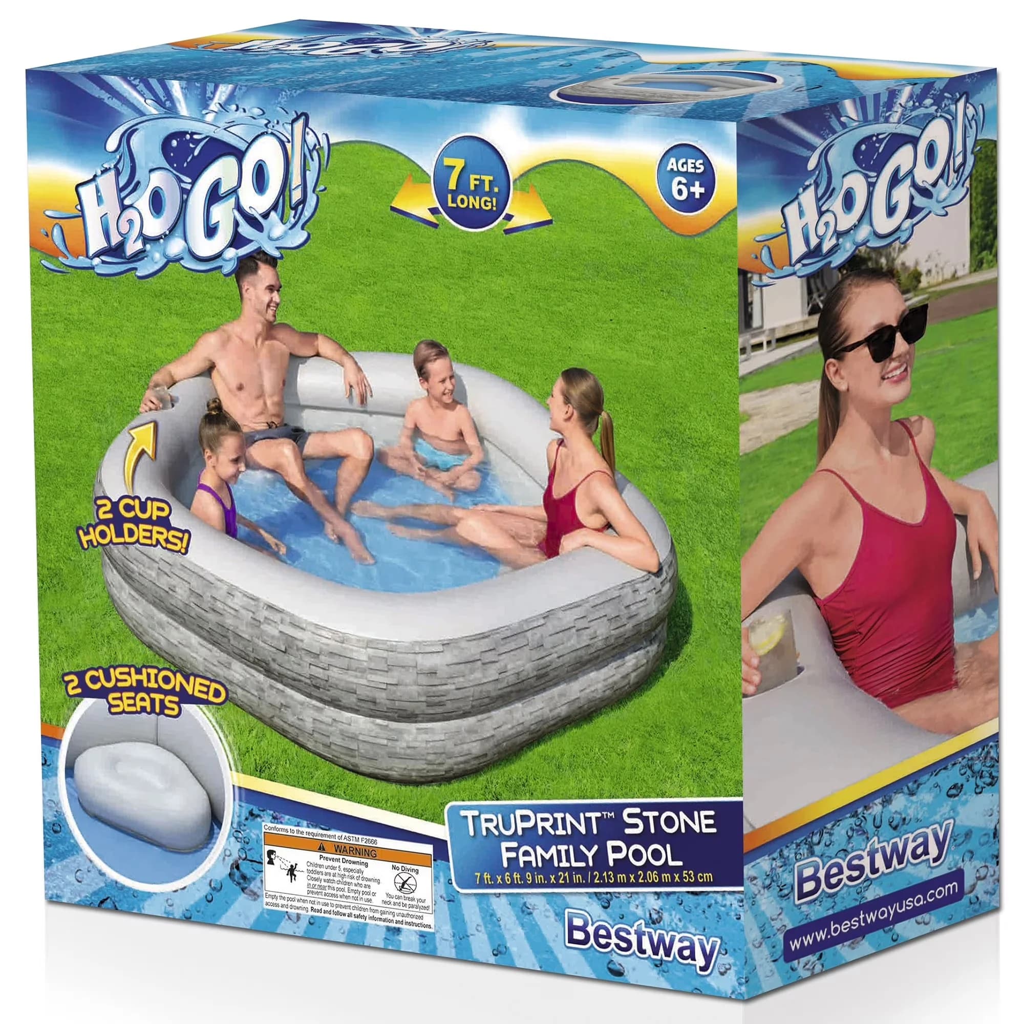 Sleek Inflatable Pool with 2 cushioned seats, 2 cup holders - H2OGO - Premium Collection Model E6D33A