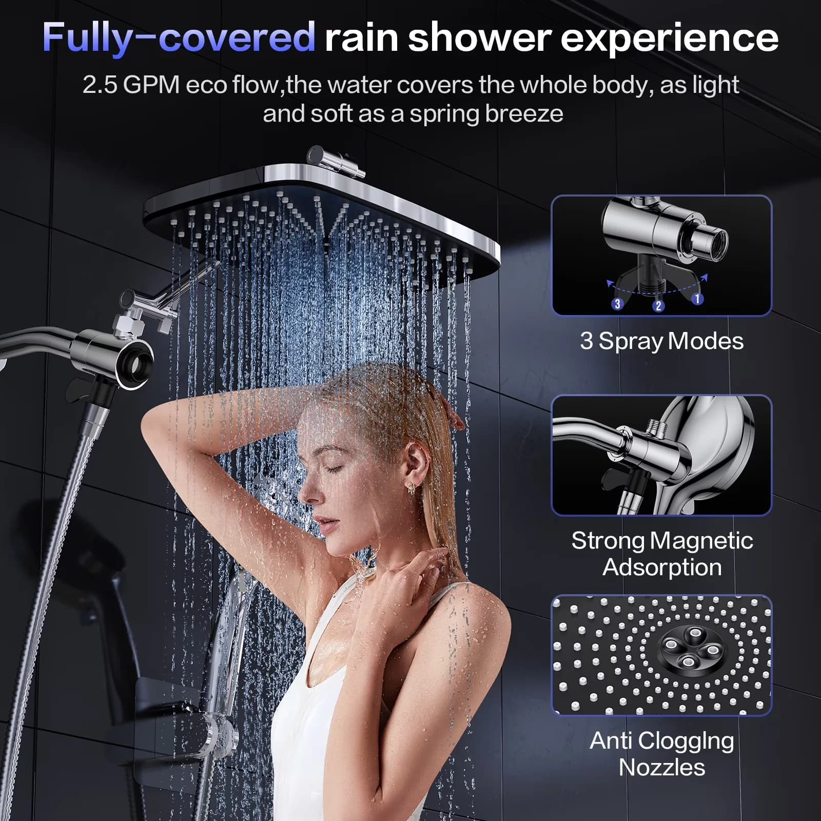Professional Shower Head with Easy To Clean, Detachable - Silver Abs And Stainless Steel Model 8F2675