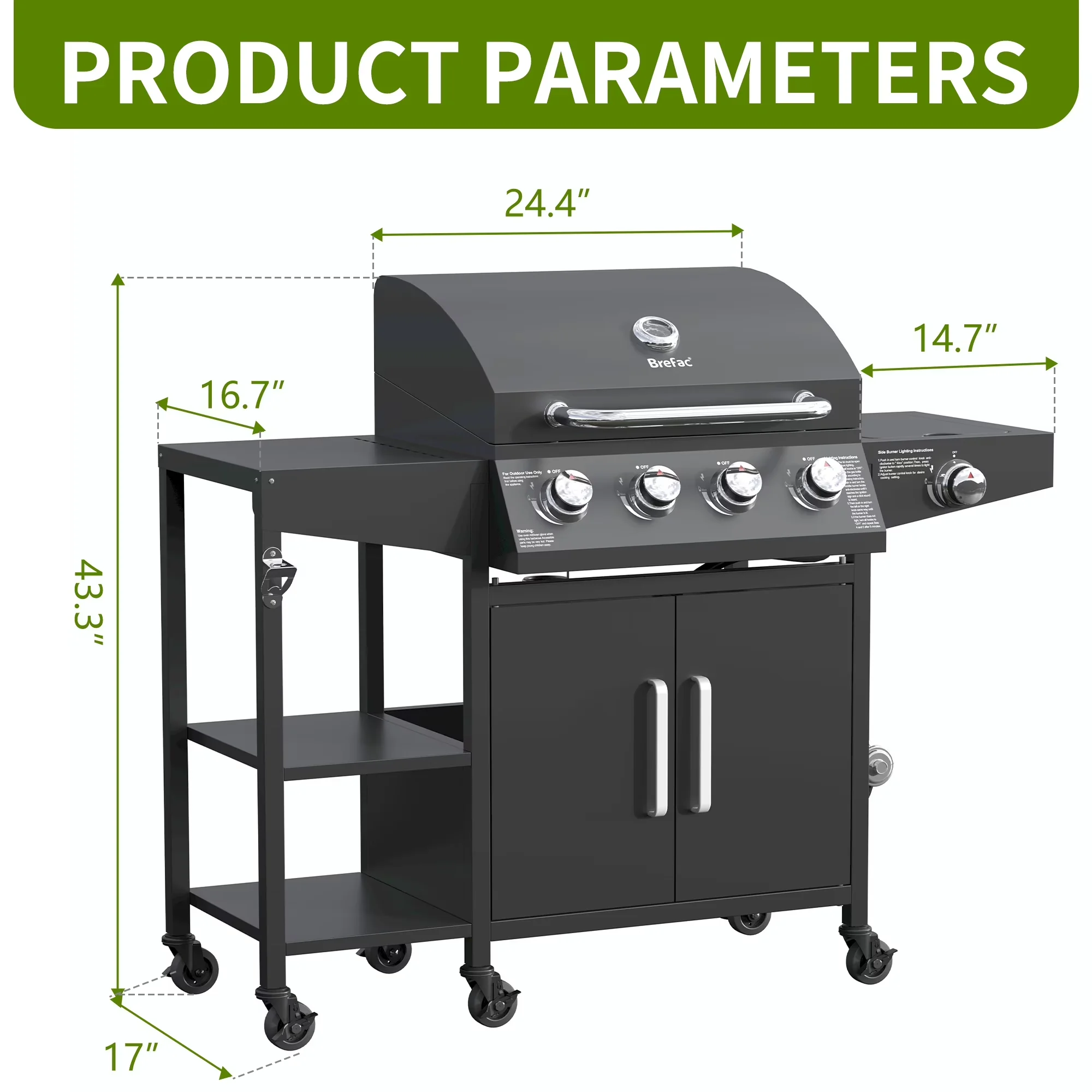 Gas Grill Essential with 50000 BTU, Heat Thermometer, Portable - Black Foundry Iron Model 20C4C1