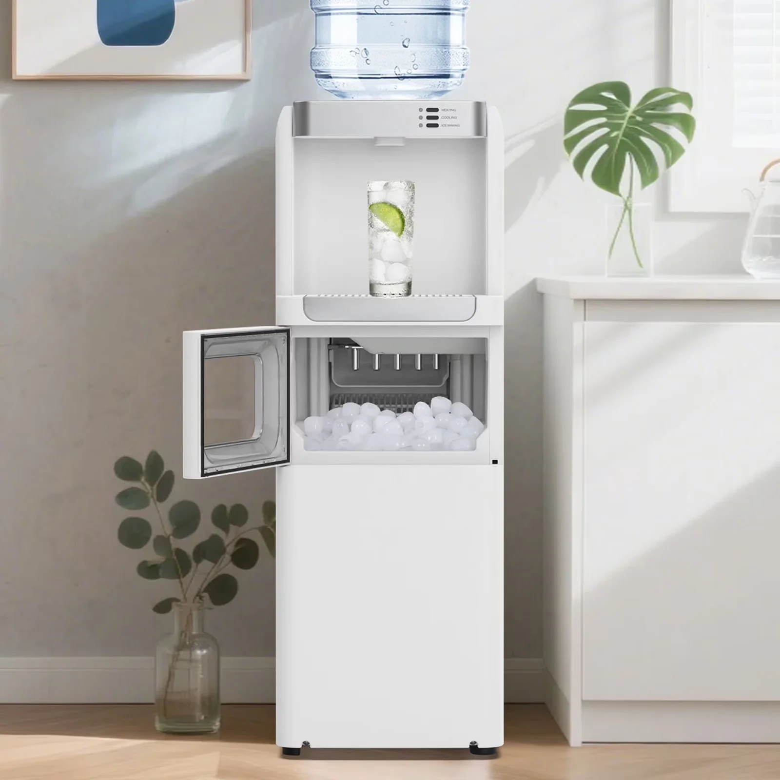 Premium Water Filtration with Child Safely Lock, Ice Maker - White Abs, Stainless Steel for Home Office Model DD2A64