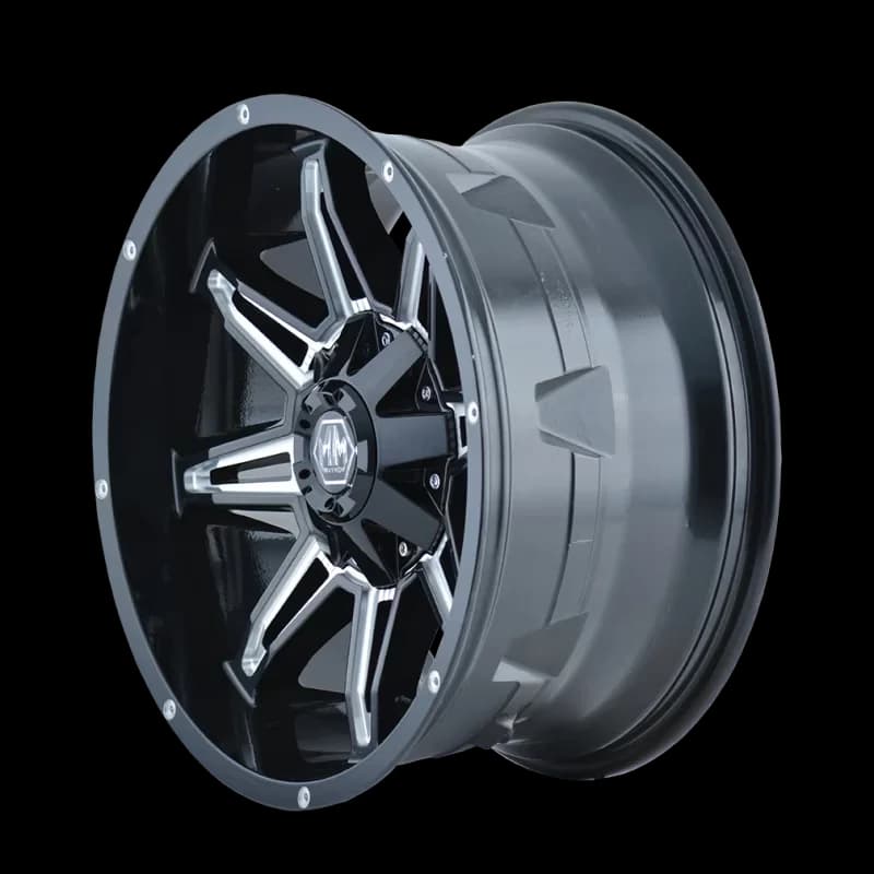 Sleek Wheels And Rim with RAMPAGE (8090) GLOSS BLACK MILLED, Mayhem may8090-2937M18 - Aluminum Model 9DF3A3