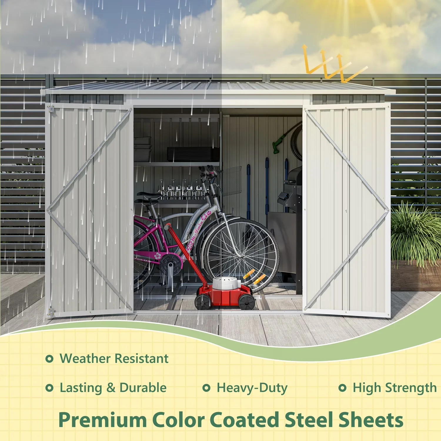 Compact Shed with Uv Resistant, Lockable Door - Metal Gray for Garden, Patio Model 3B18CF