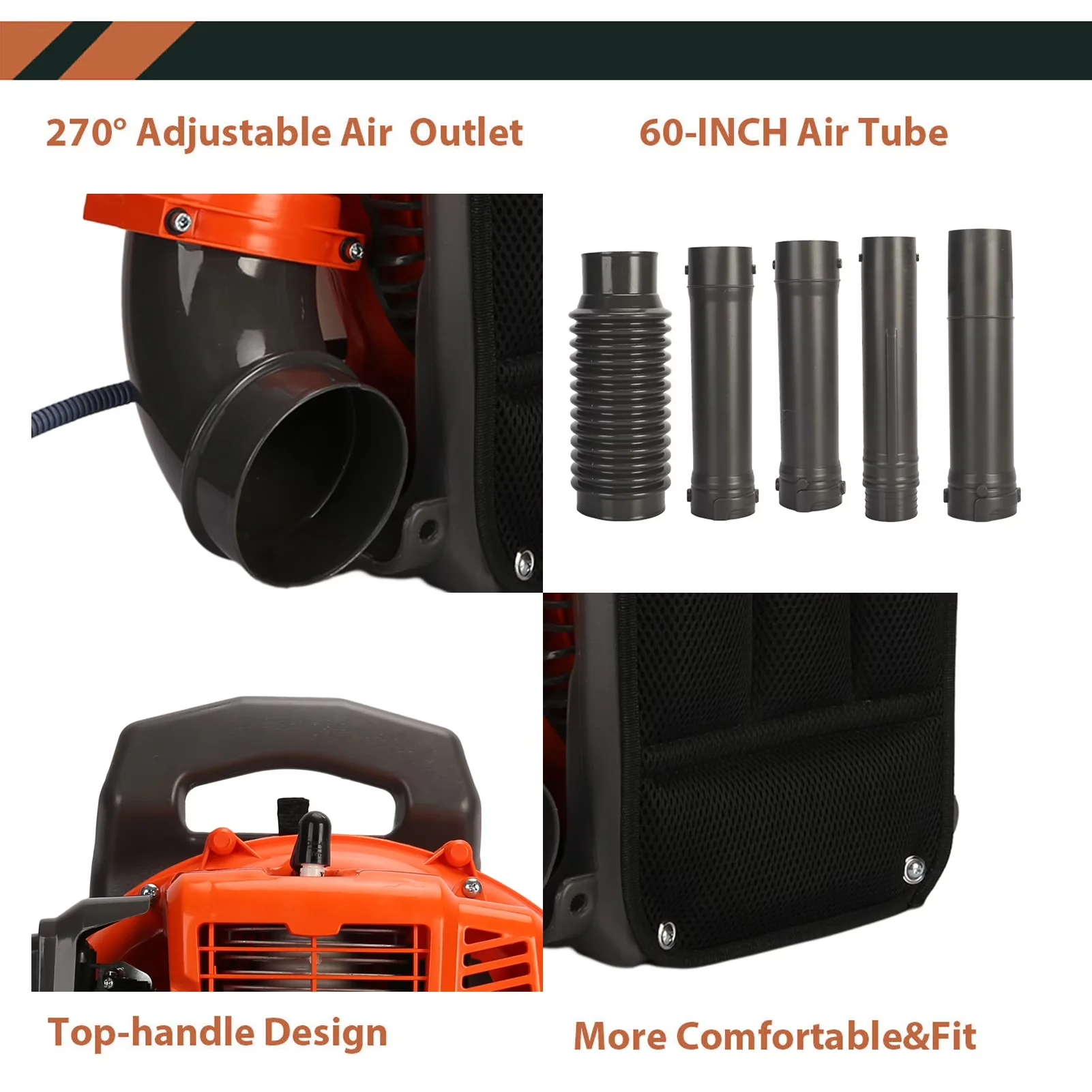 Classic Leaf Blower with 5 Extension Tubes, Snow, 52CC 2-Stroke Backpack - Model D8750F