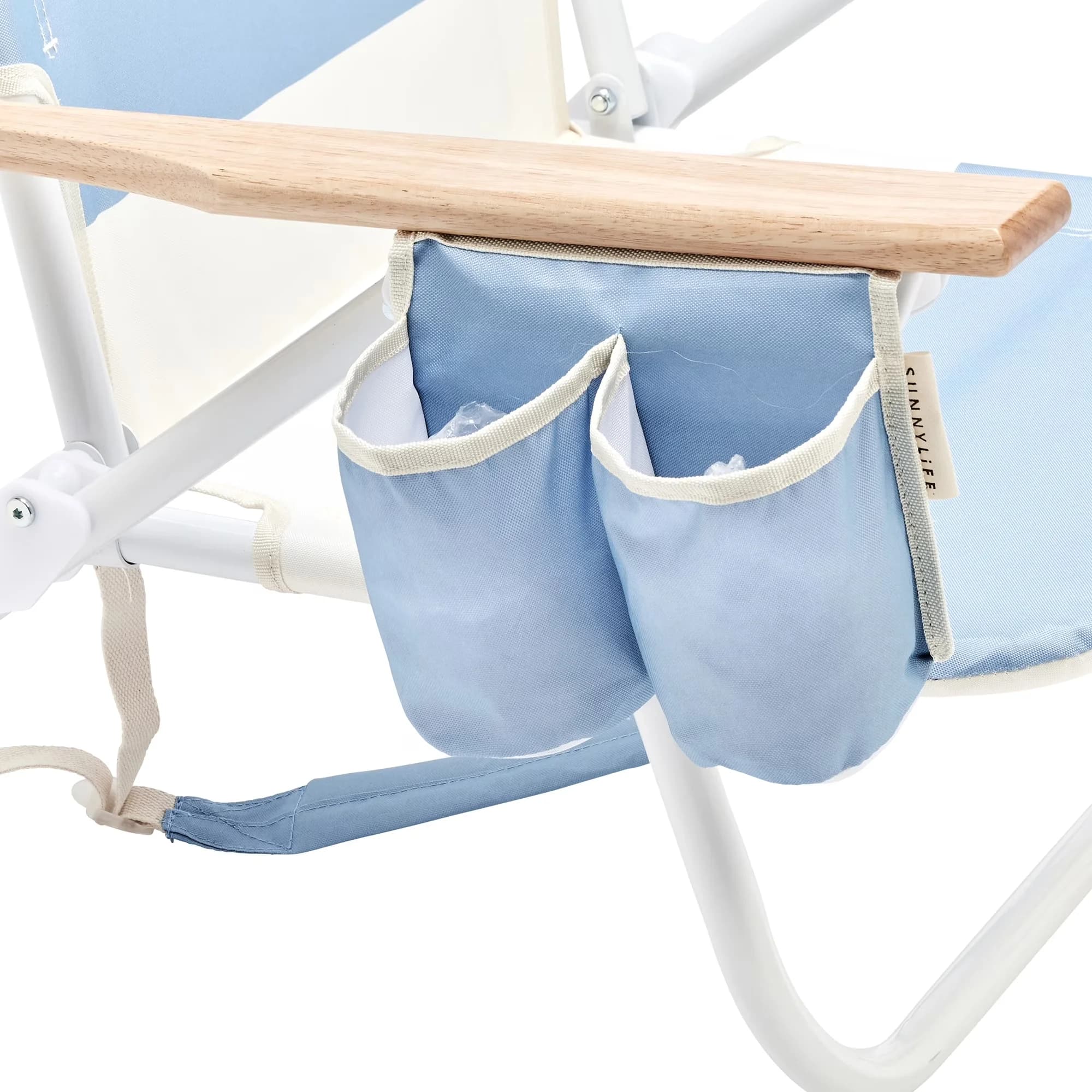 Compact Beach Chair with Adjustable, Water-Resistant, Drink Holder - White Model 01CC8A