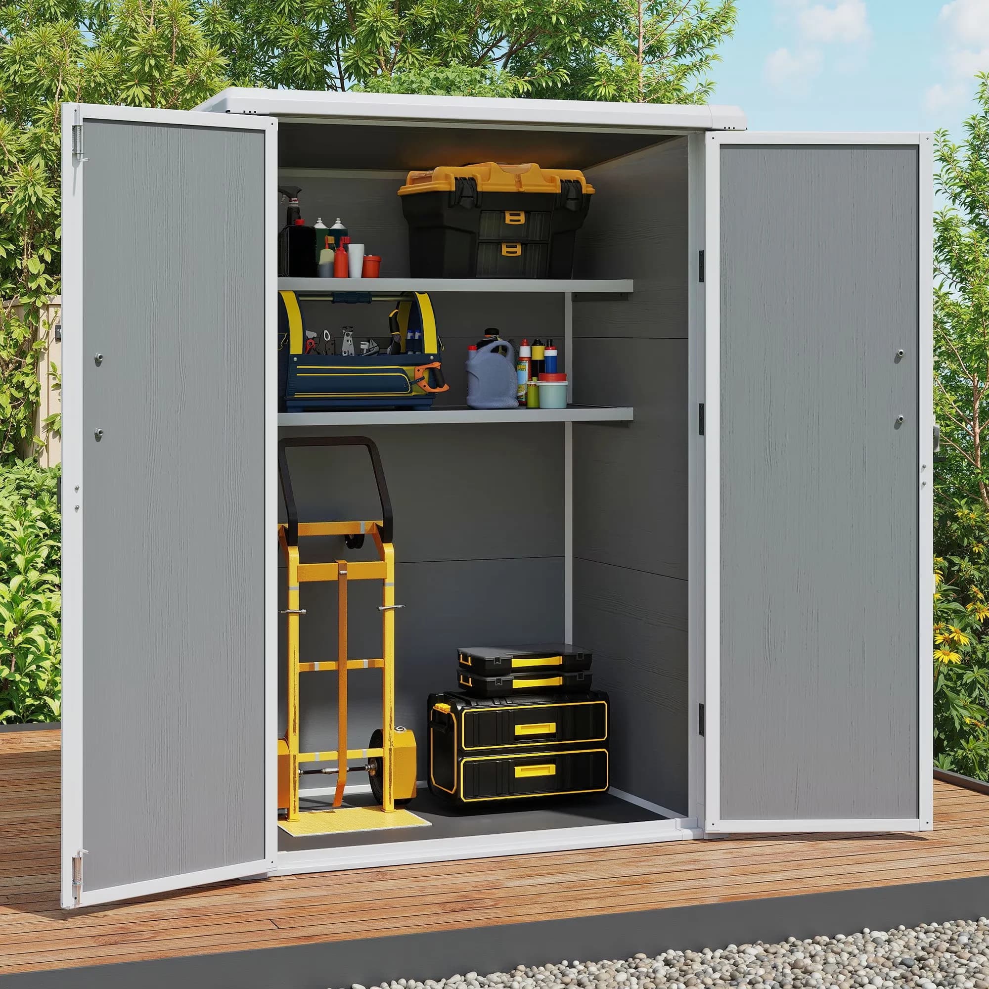 Innovative Shed with Waterproof, Lockable, 60 Cu.Ft Outdoor Storage - Gray Plastic Model 9003AF