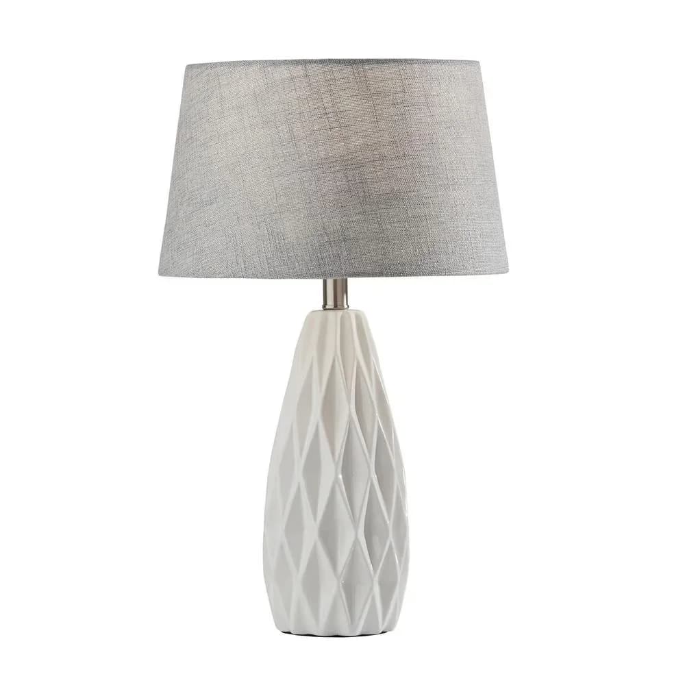 Compact Table Lamp with Incandescent, Modern, Joan 2 Pc. Bonus Pack - Ceramic White Model 1CCFEA