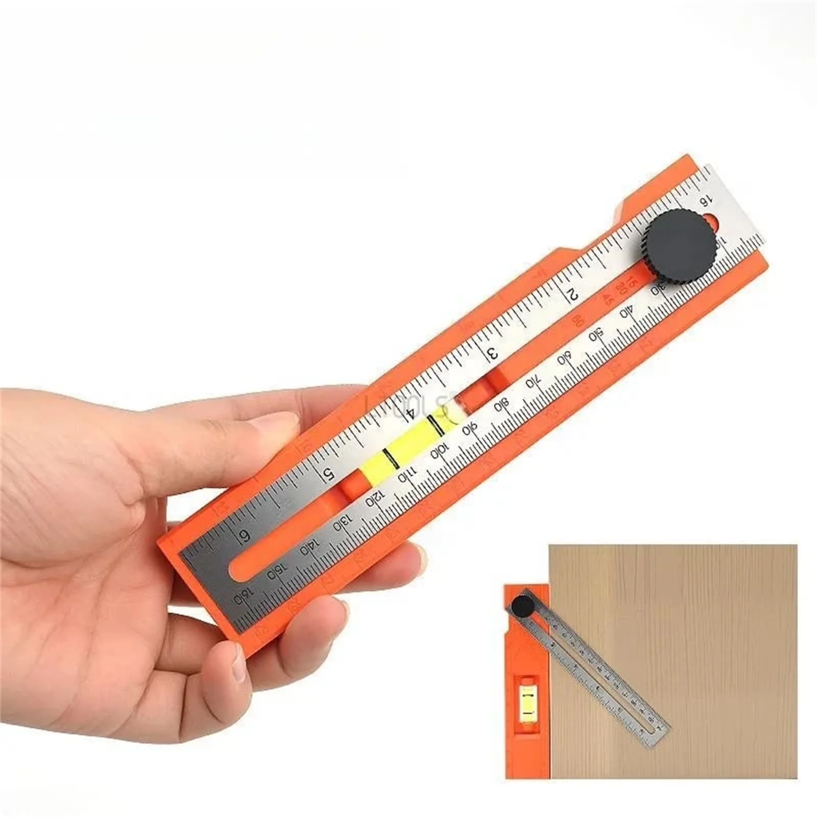 Measuring Layout Classic with Multi-Angle Marking and Built-in Level, Adjustable Square Angle Ruler - Plastic Yellow Model 538BC6