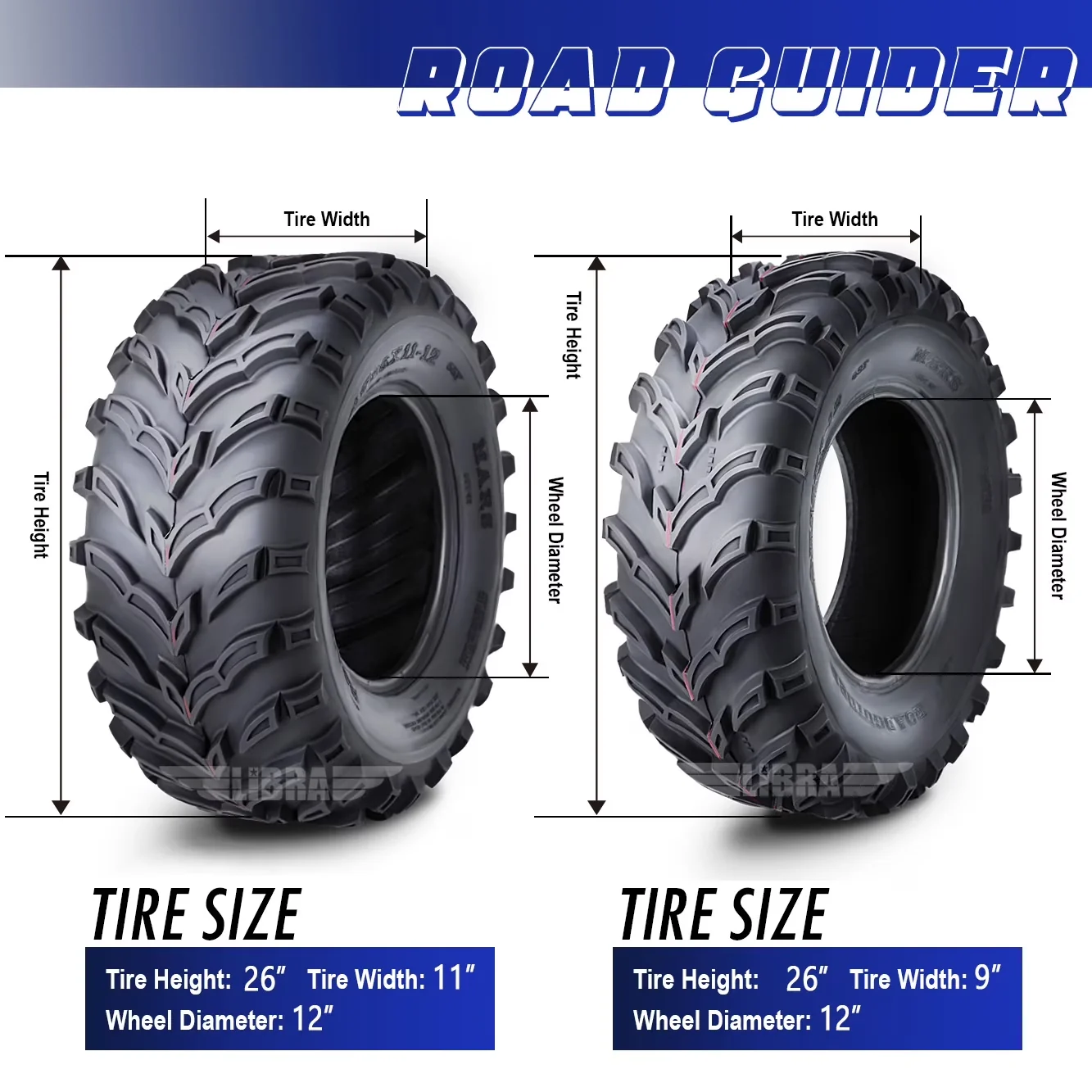 Sleek Atv Tire with Puncture Resistant, Brand: ROAD GUIDER, Tire Size: 26x9-12; 26x9x12; 26-9-12 - Model FAB73C