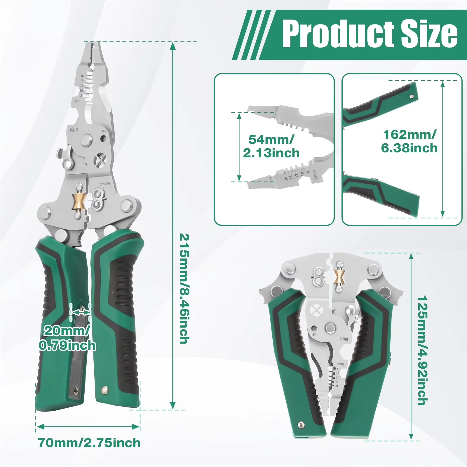 Essential Woodworking with Folding, Easy To Operate, 18-in-1 Foldable Wire Stripper - Green Model BFF9DE