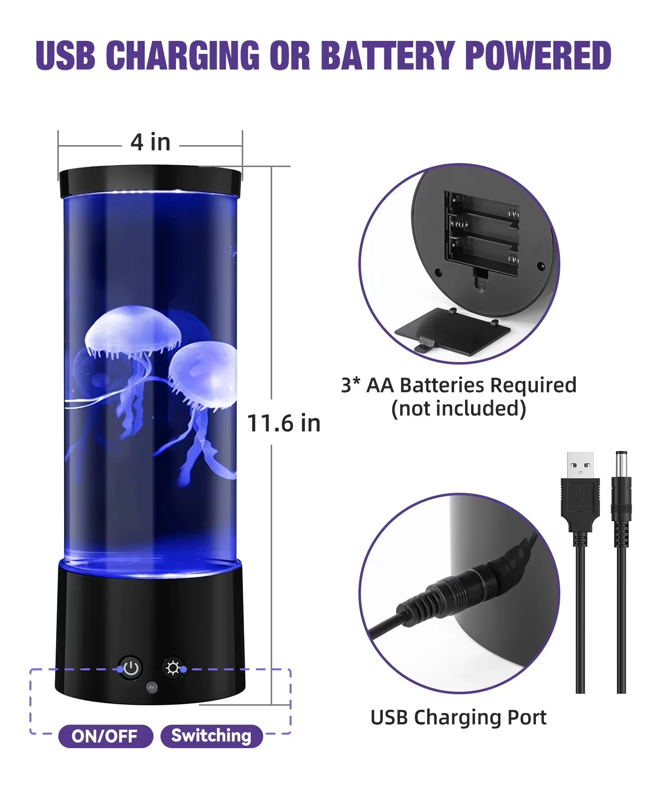 Lamp Classic with LED, Battery, Jellyfish - Multicolor Glass for Living Room Model F8814B