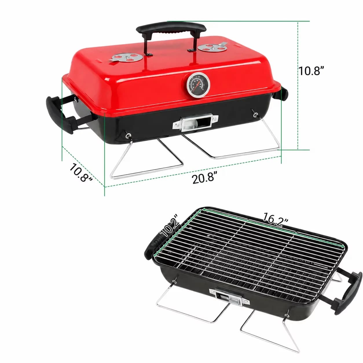 Durable Flat Top Grill with Heat Thermometer, Red and Black, Thermometer and Air Dampers - Black Enamel;Chrome-Plated Iron Grilling... Model 52006C