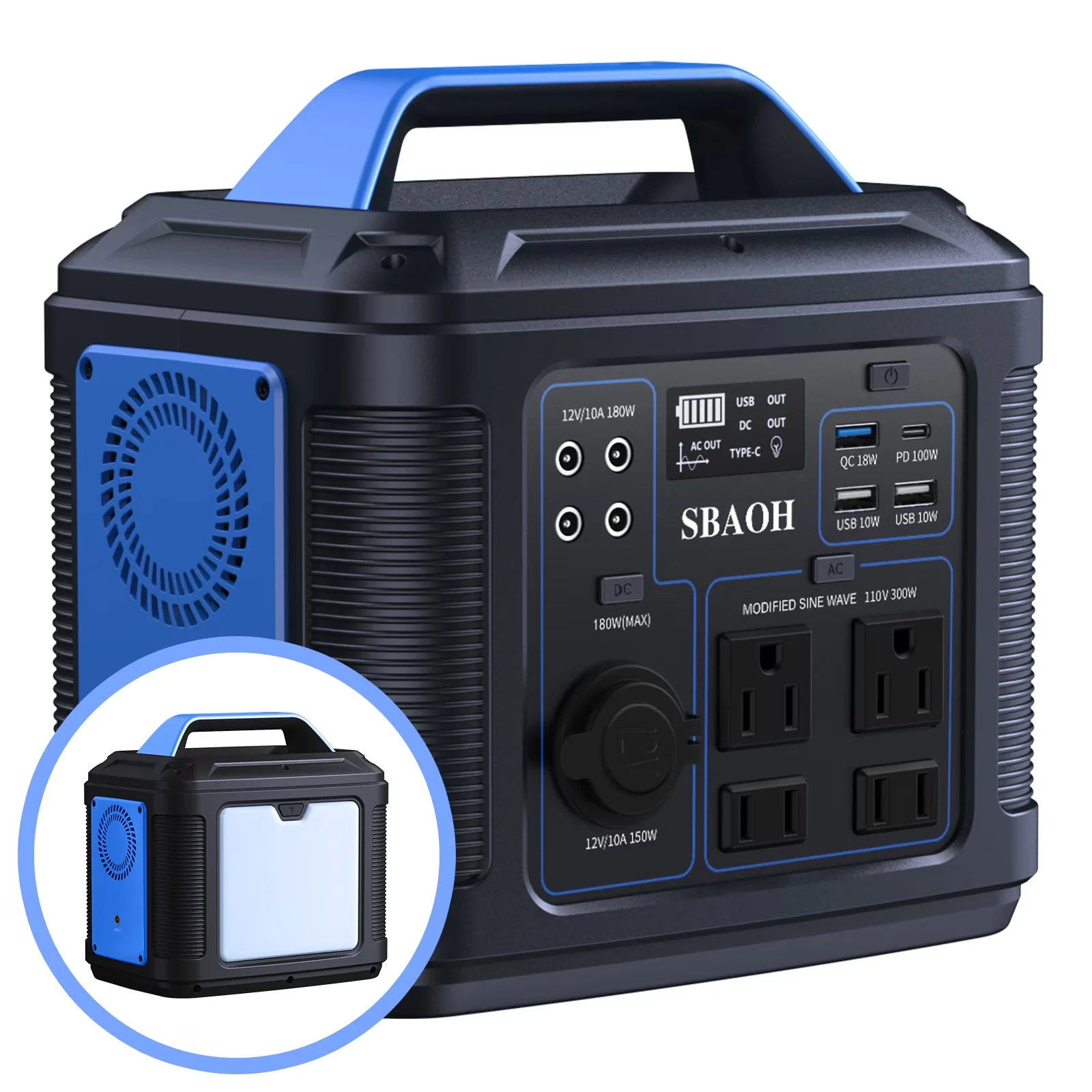 Durable Generator with 300W, Overload Protection, Digital Display - Blue for Camping Model D5764F