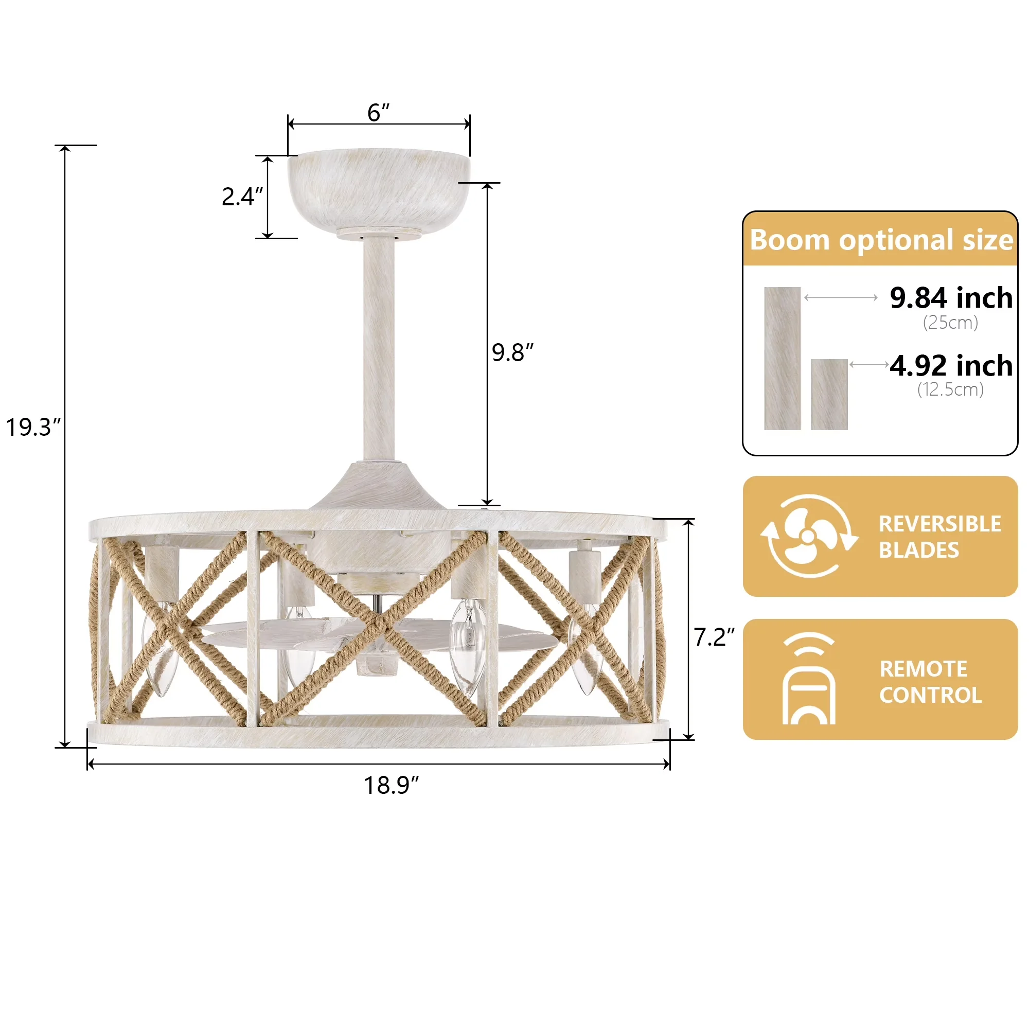 Ceiling Fan Modern with Incandescent, Remote Controlled, Reversible Blades - Metal White Model B89644