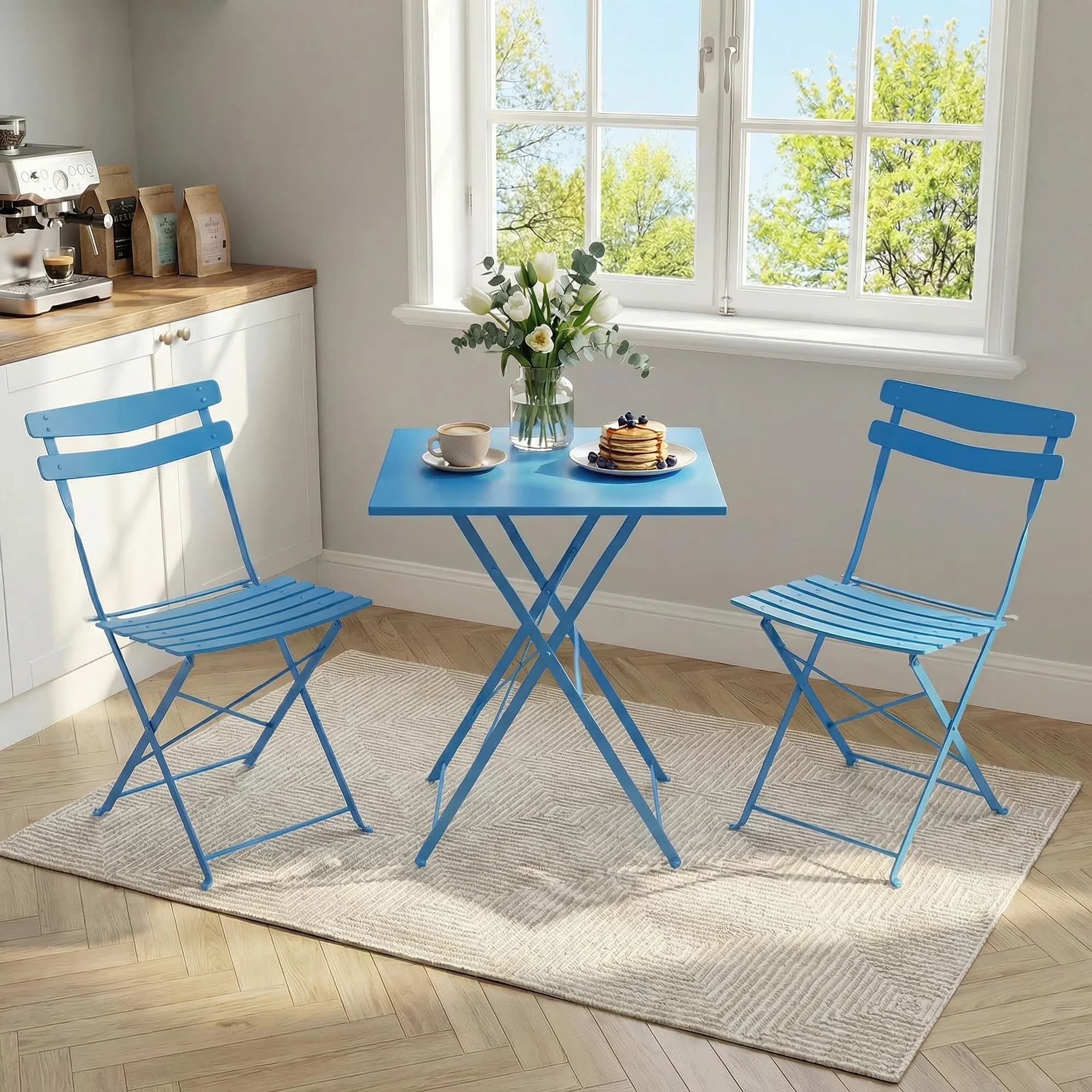 Professional Patio Dining Set with Uv Resistant, Water-Resistant - Powder-Coated Materials Blue for Garden Model E0C79B