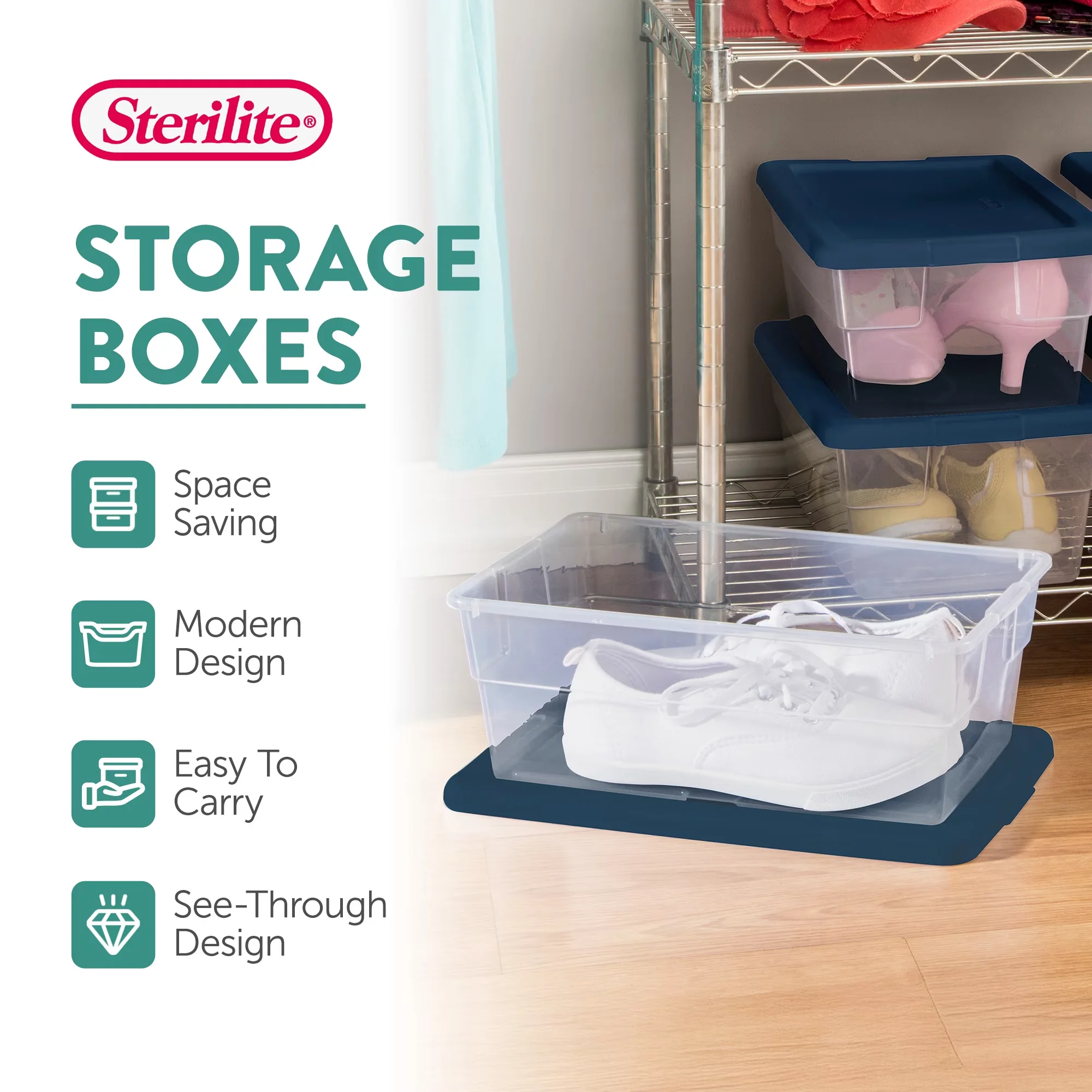 Garage Storage Supply Sleek with Storage, 6 qt Boxes, Clear Plastic - Plastic Blue Model 91717B