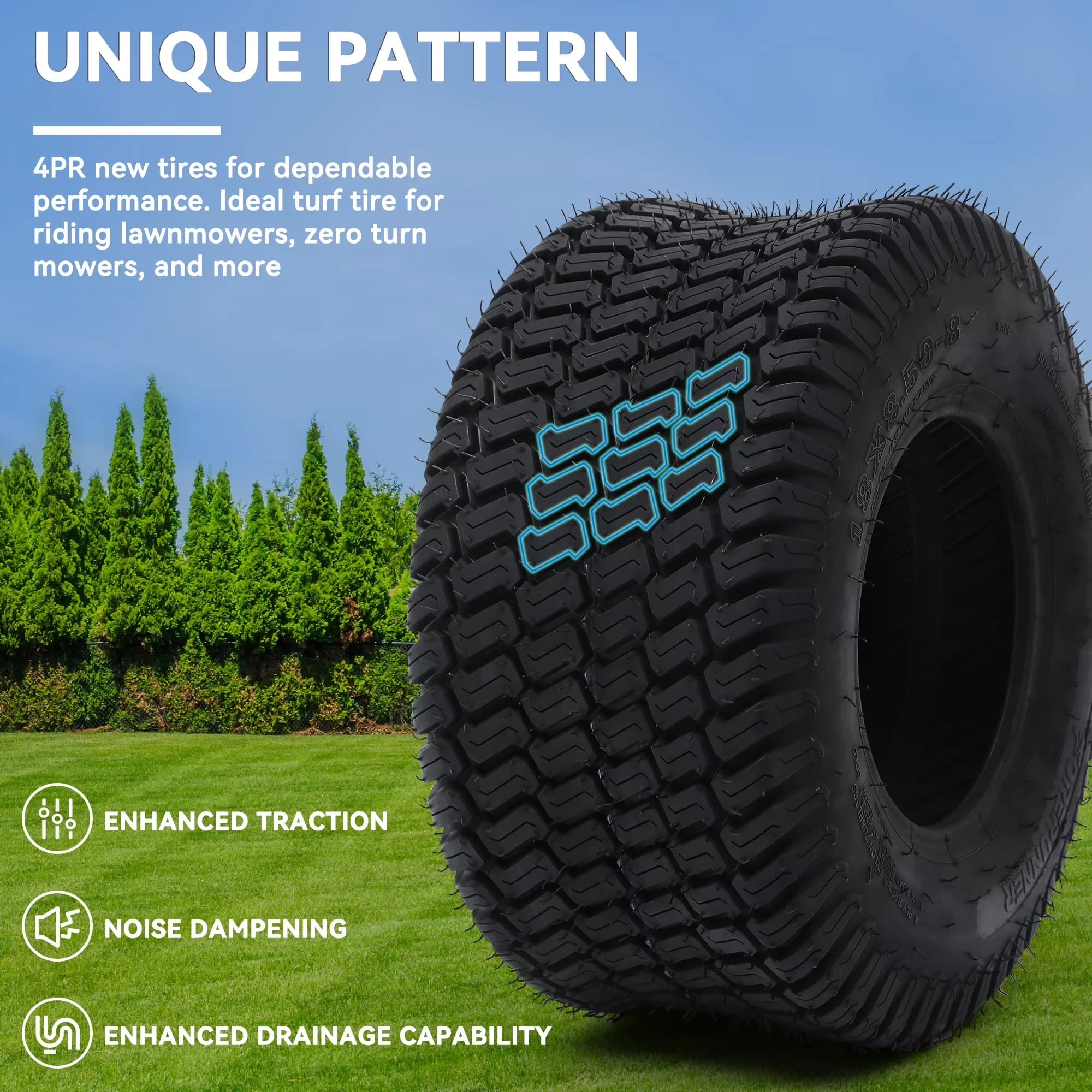 Versatile Lawn Mower Tire with Heavy-Duty, Set of 2 Tires, 20x8.00-8'' 4Ply for Garden - Model EF93F4